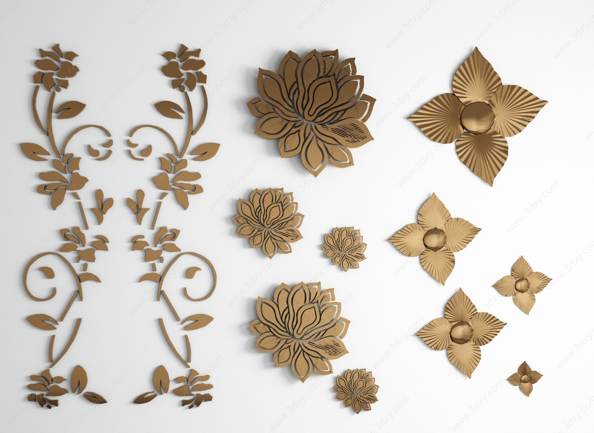 新中式金属花瓣墙饰3D模型