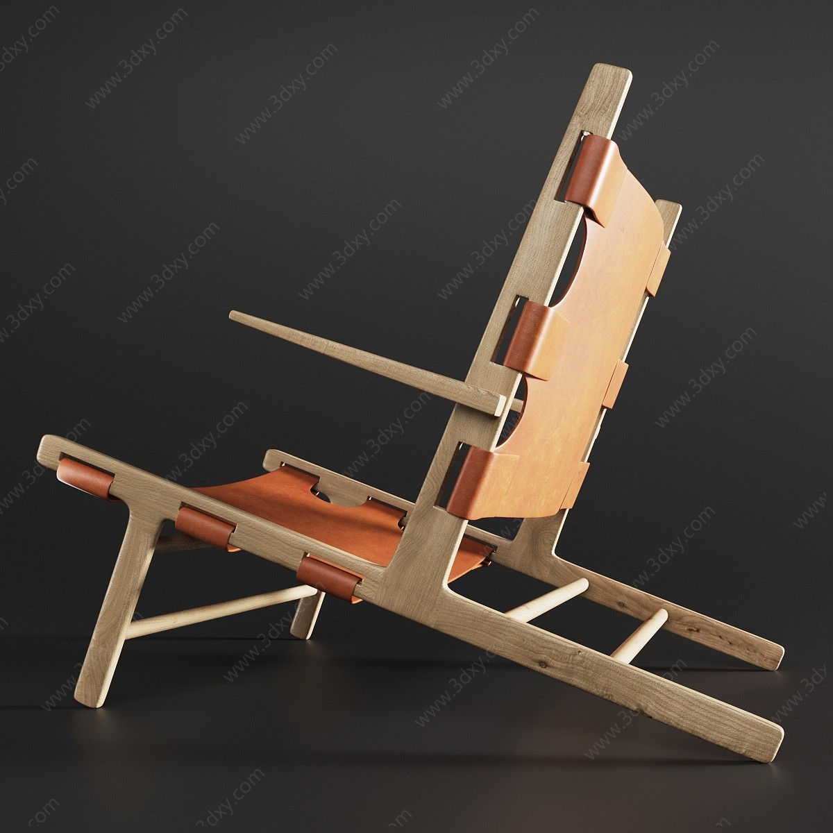 现代皮革实木休闲单椅3D模型