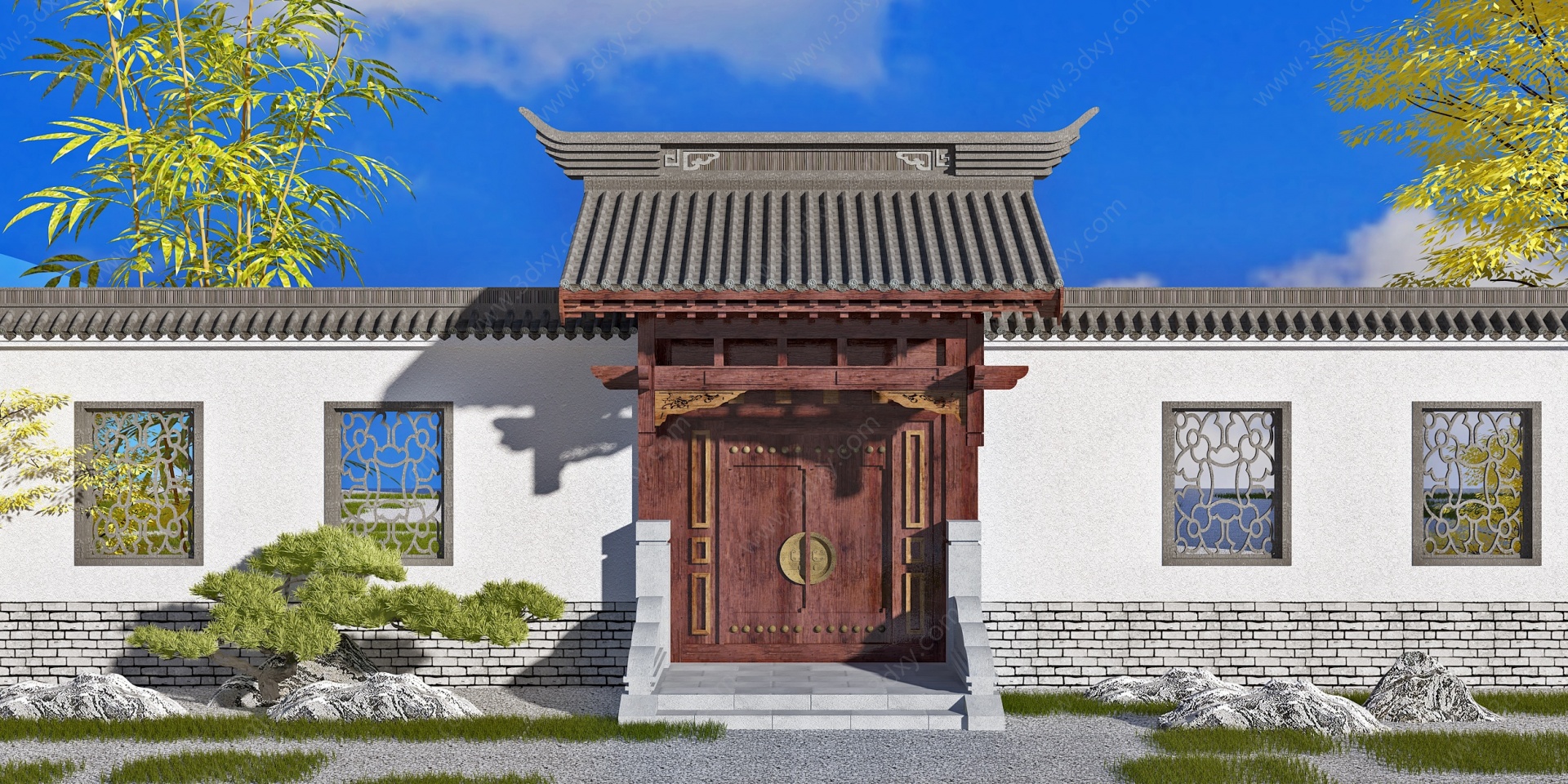 中式古典门楼子大门3D模型