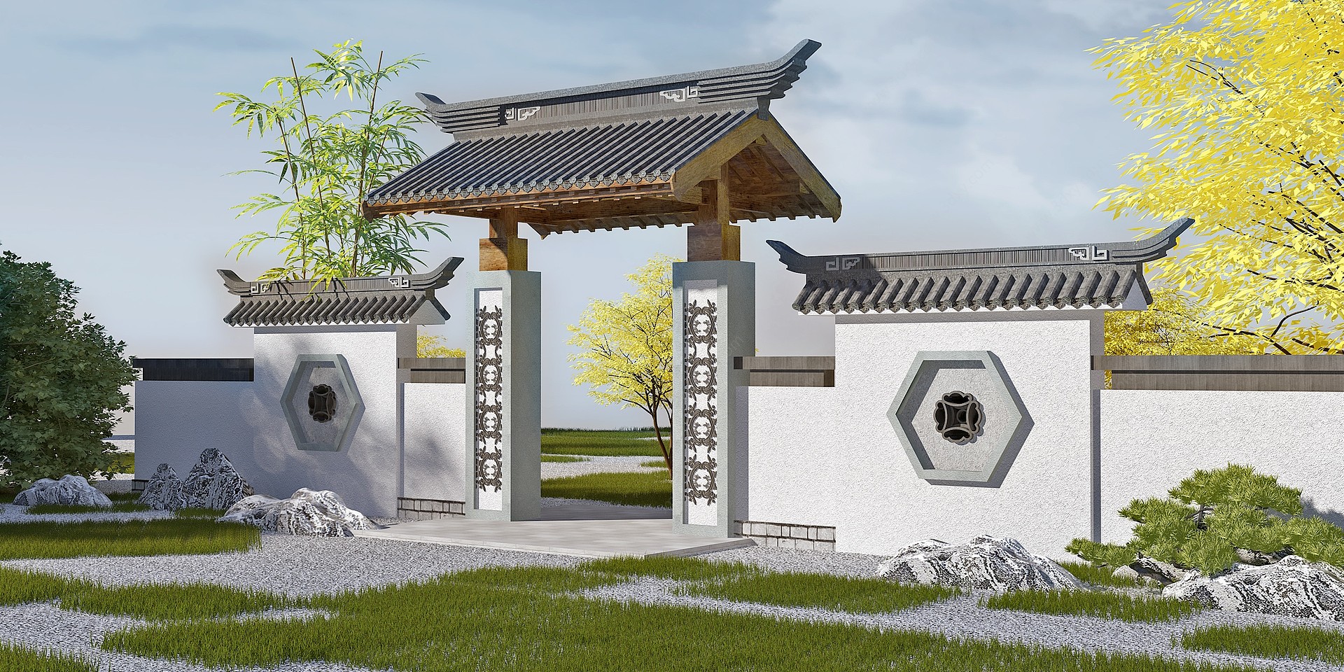 新中式大门院子大门3D模型