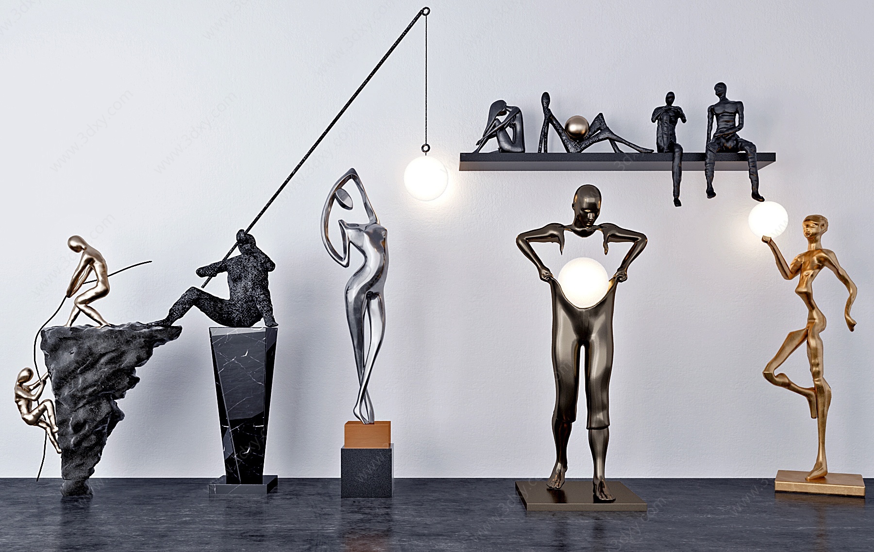现代抽象金属人物雕塑3D模型