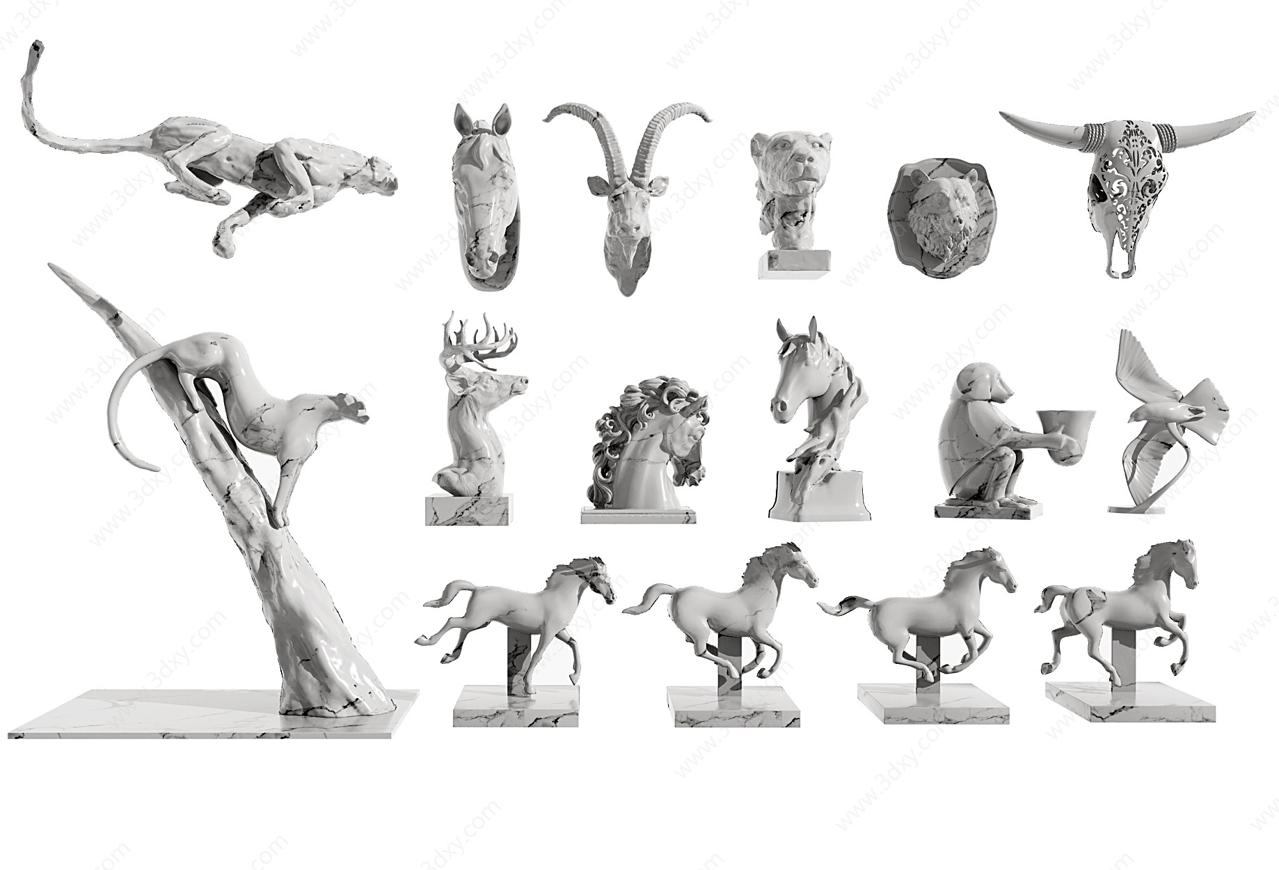 现代猎豹羊头雕塑3D模型