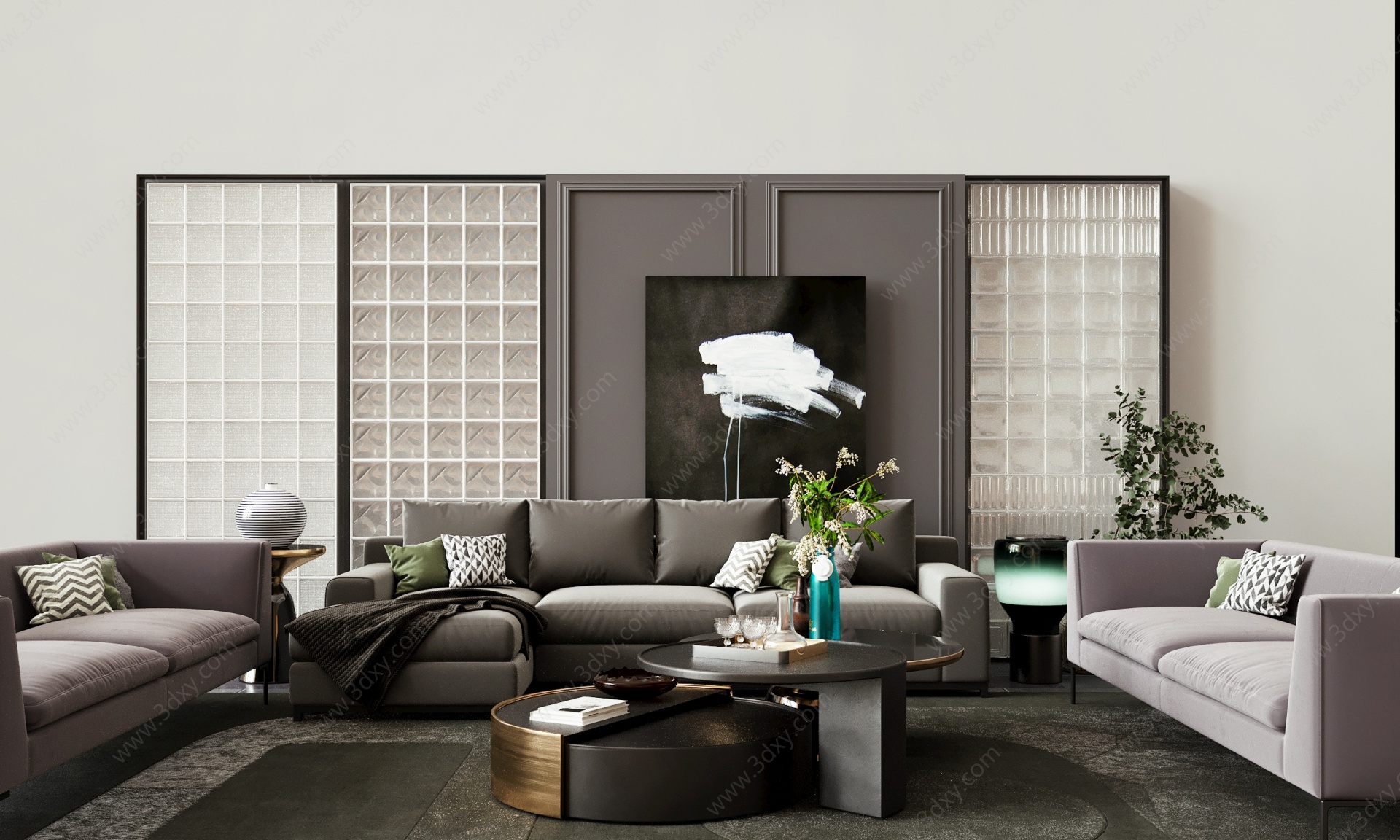 现代沙发背景墙组合3D模型
