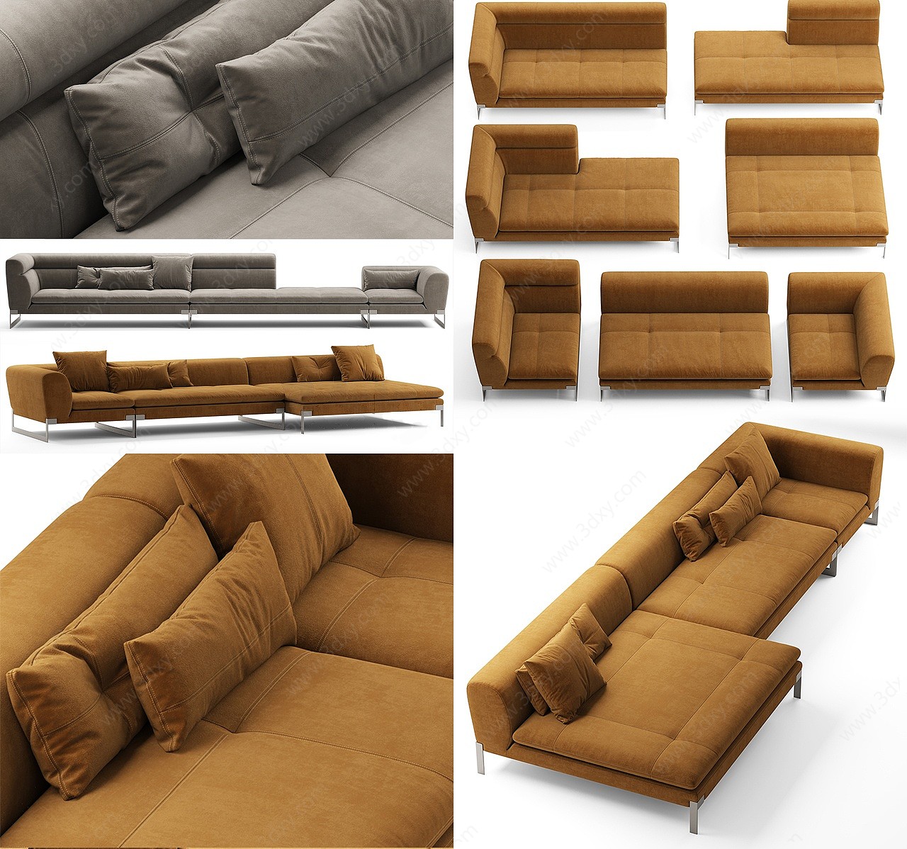现代布艺组合沙发3D模型