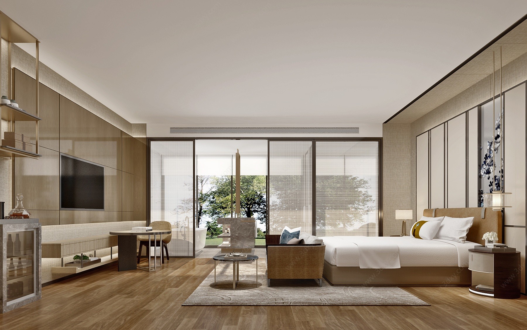 新中式轻奢酒店客房3D模型