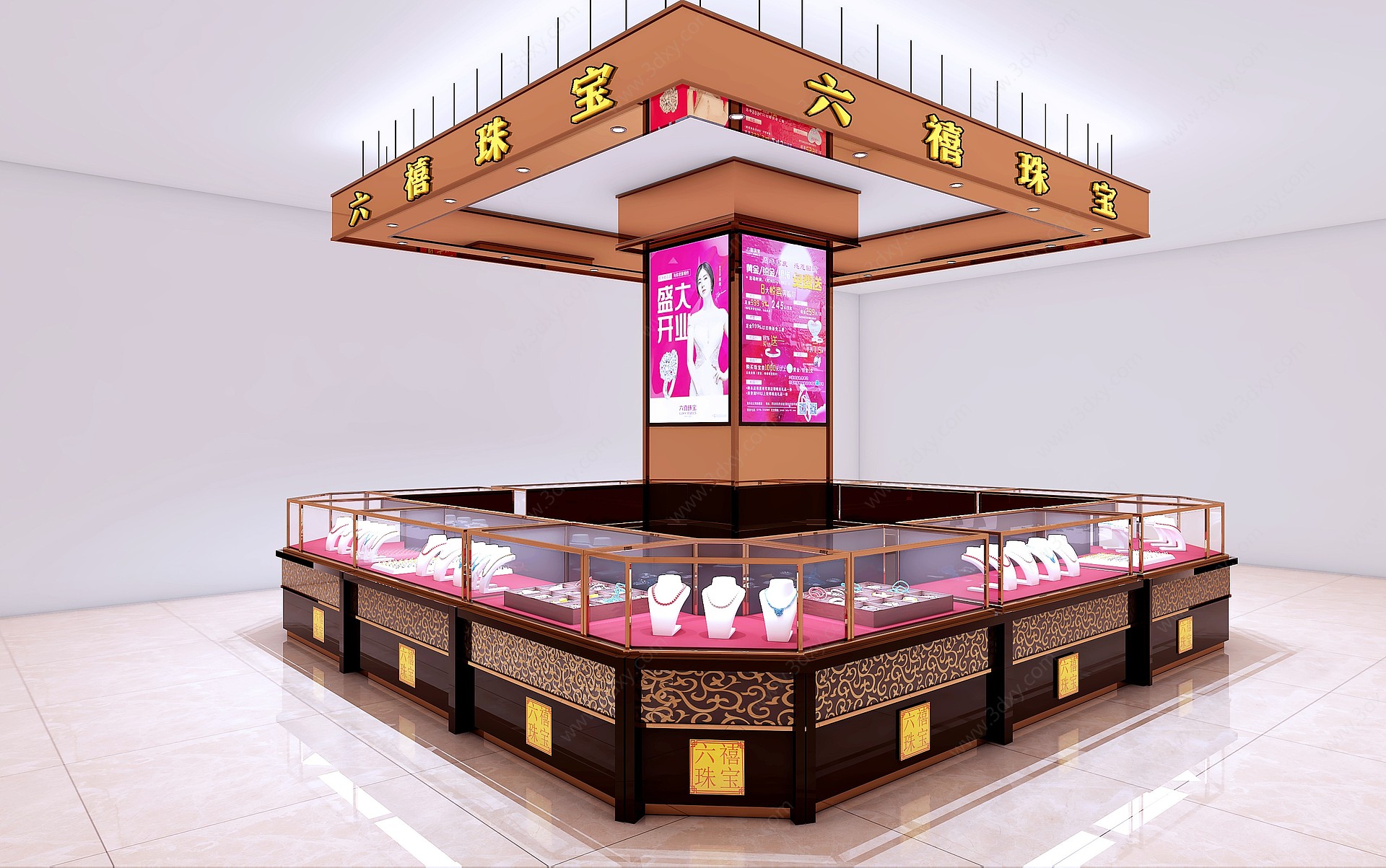 新中式珠宝展柜广告屏3D模型