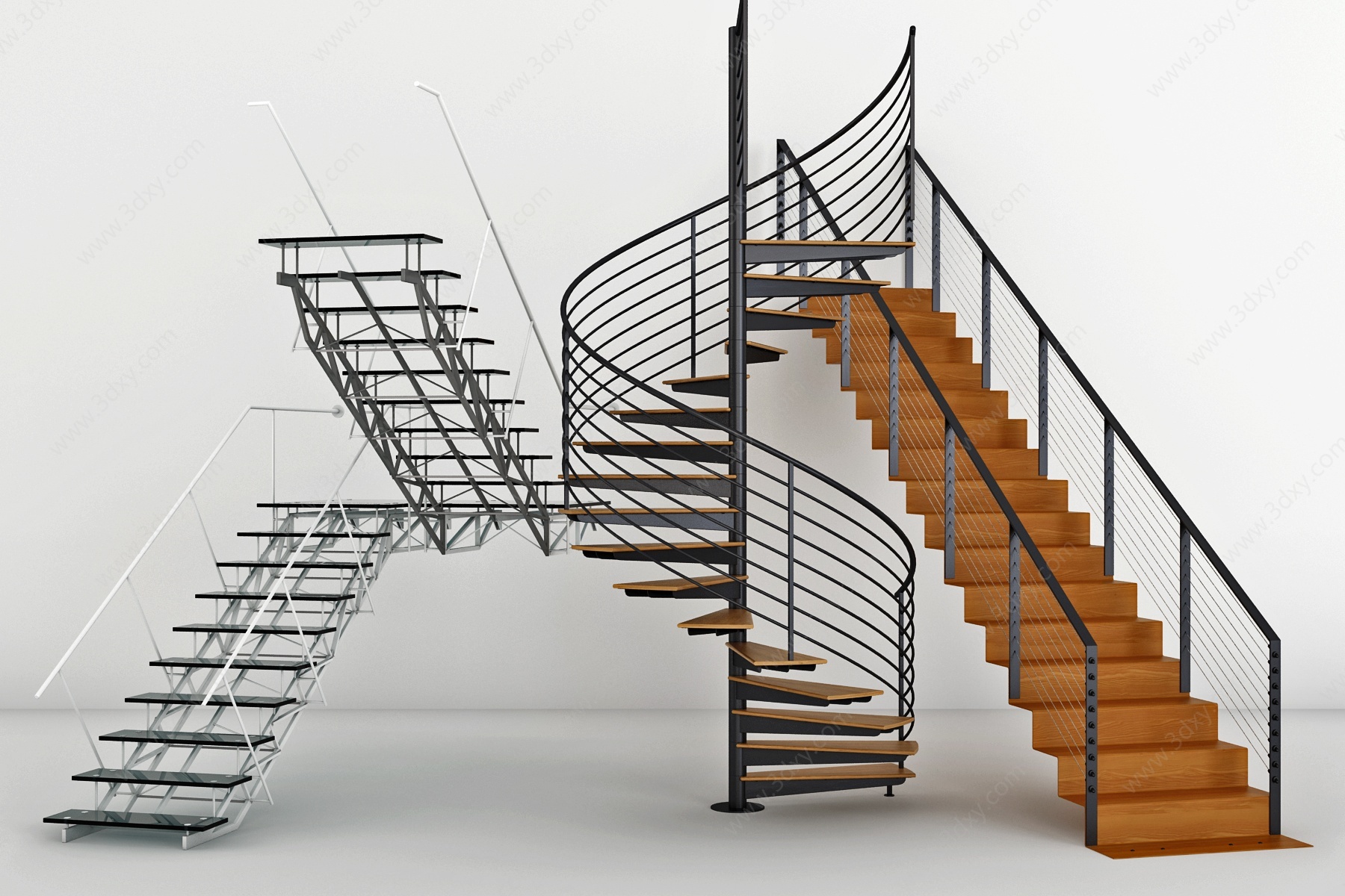 工业风铁艺钢架旋转楼梯3D模型