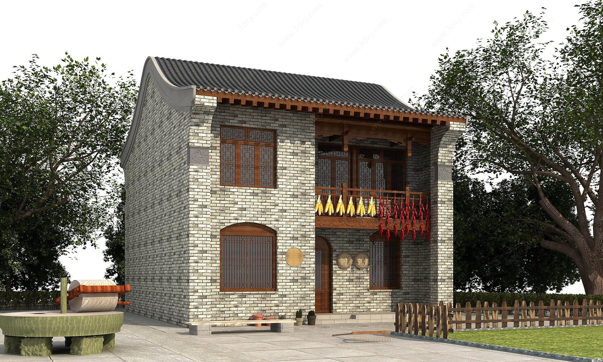 中式农村别墅3D模型