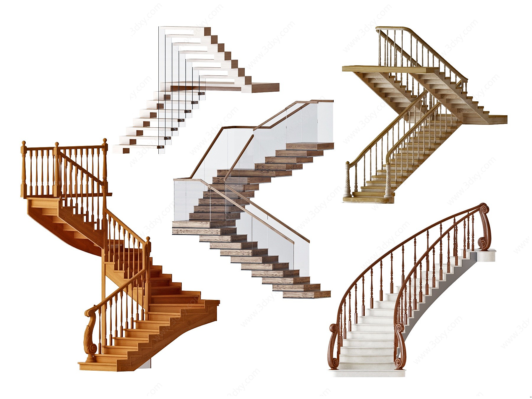 欧式美式实木转角楼梯3D模型