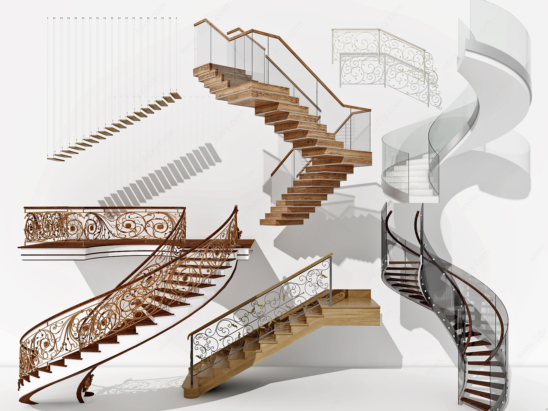 简欧铁艺旋转楼梯护栏3D模型