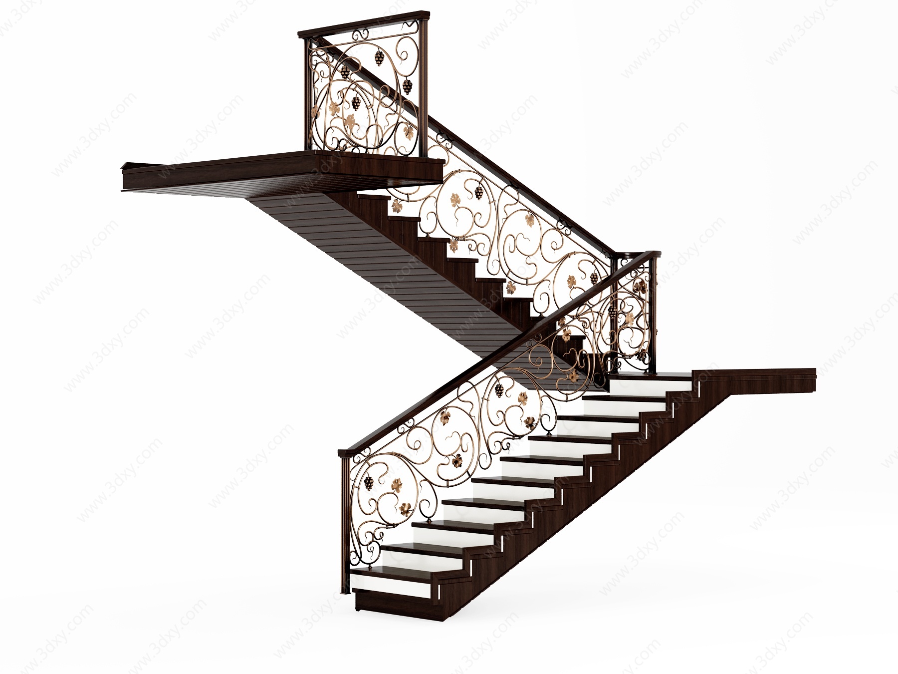 简欧雕花楼梯护栏栏杆3D模型