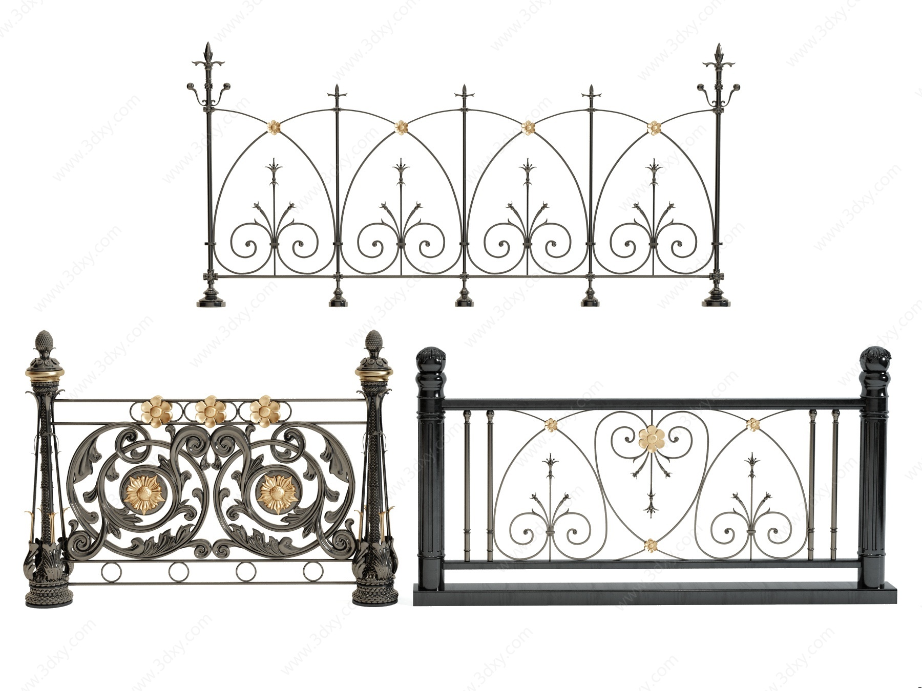 欧式雕花铁艺护栏围栏栏杆3D模型