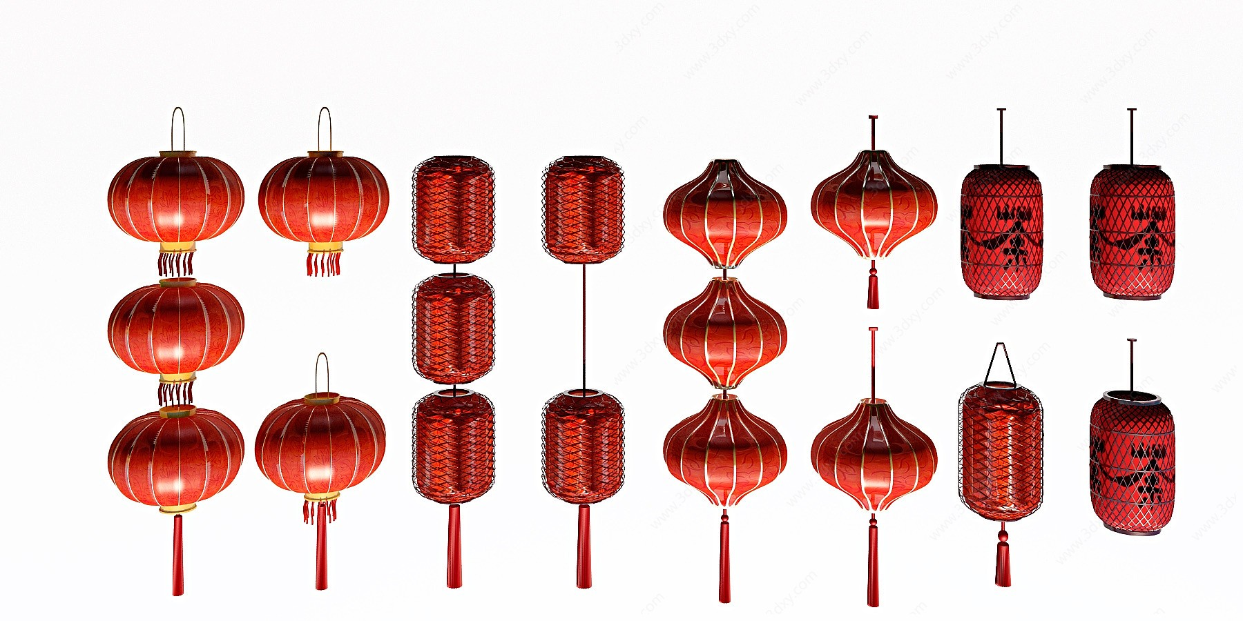 新中式大红灯笼3D模型