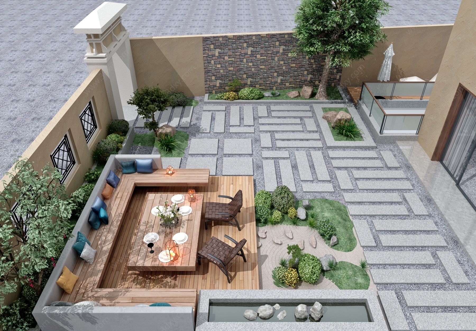 现代新中式庭院景观花园3D模型
