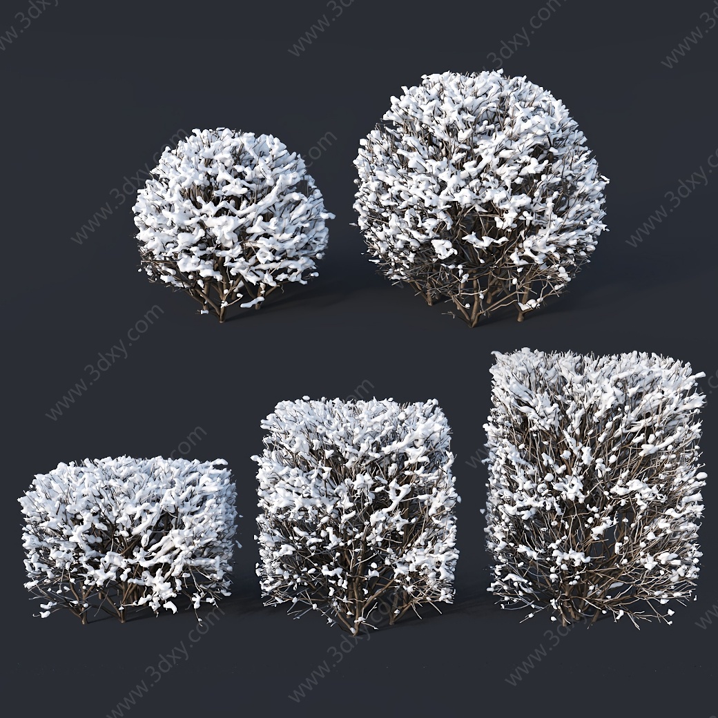 现代冬天树冬天灌木雪树3D模型
