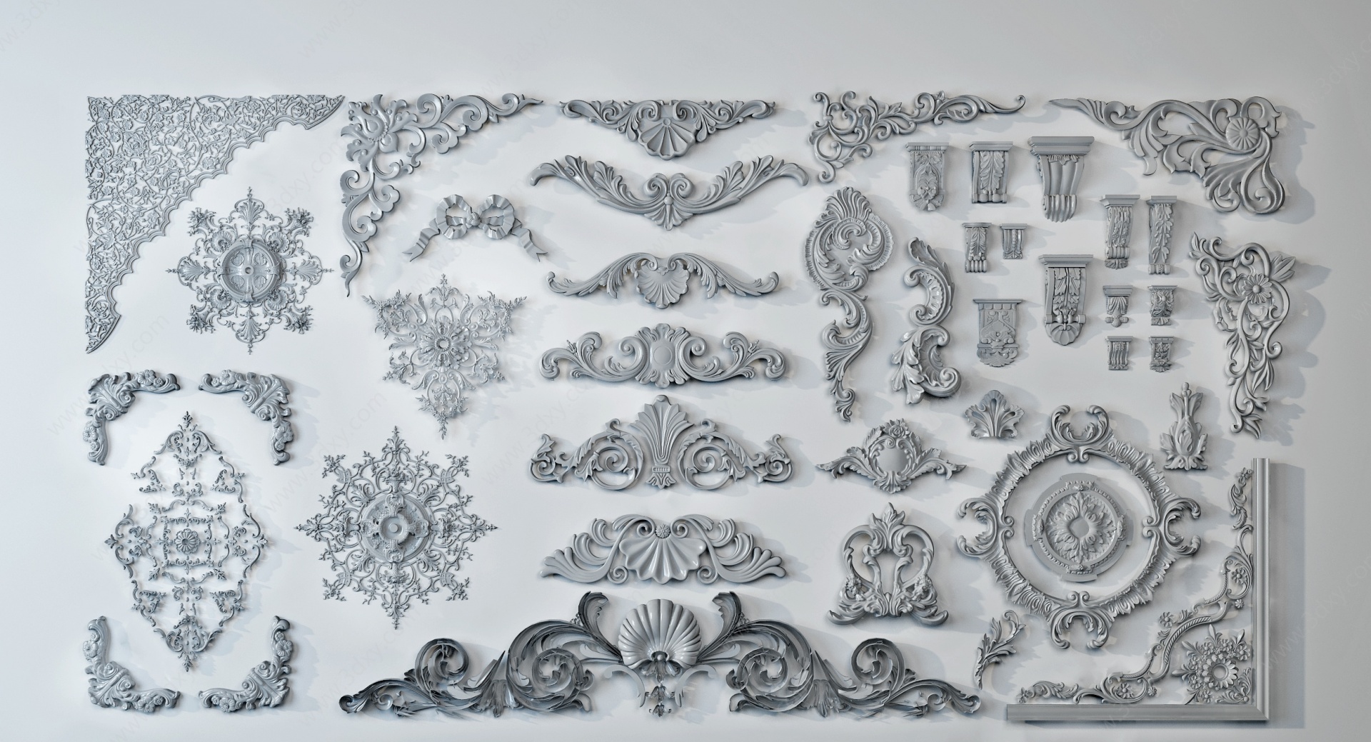 欧式法式中式石膏雕花线条3D模型