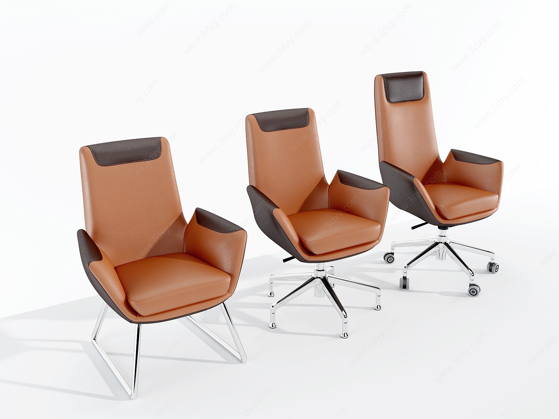 现代职员皮革办公椅洽谈椅3D模型