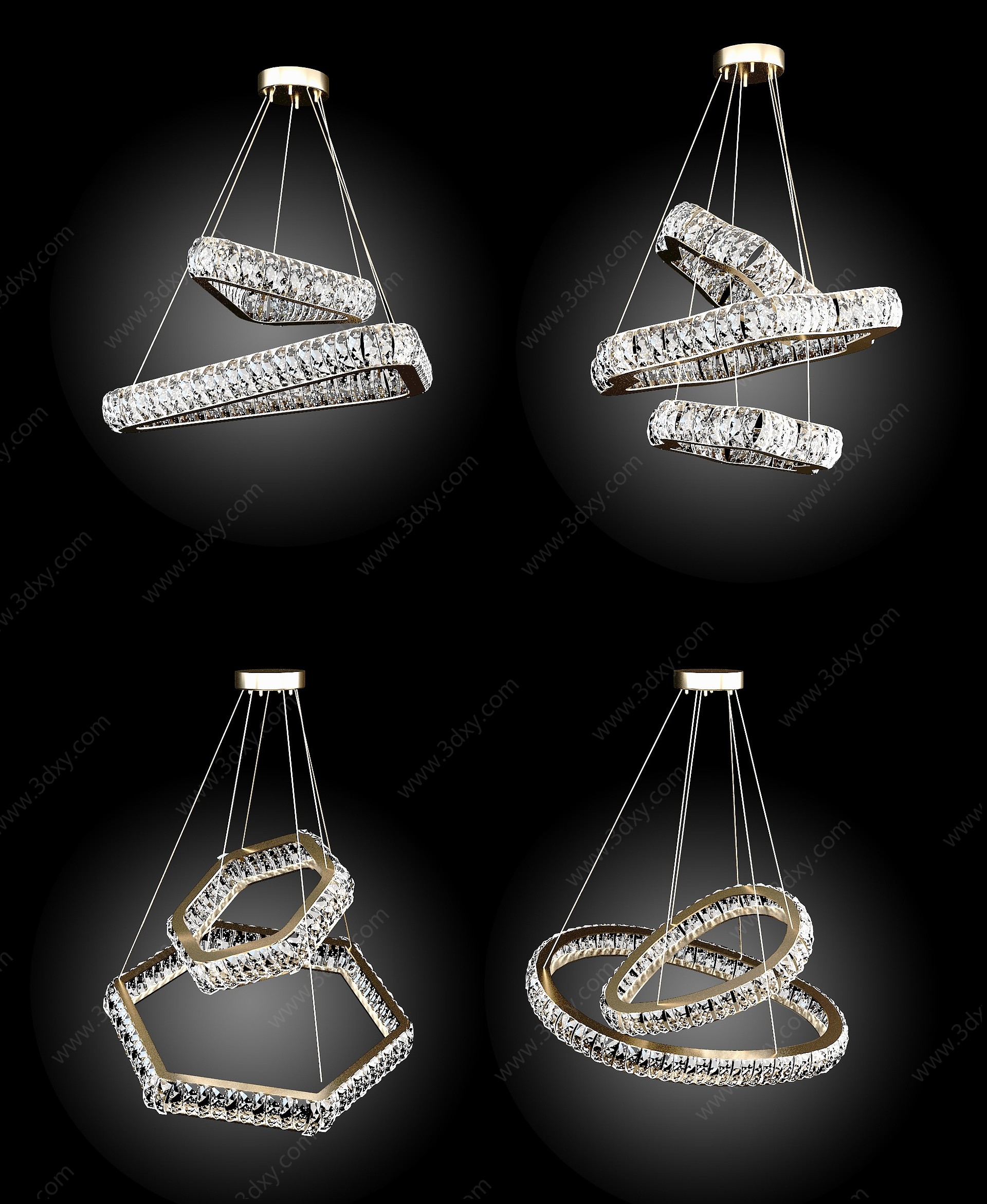 现代轻奢水晶装饰吊灯组合3D模型