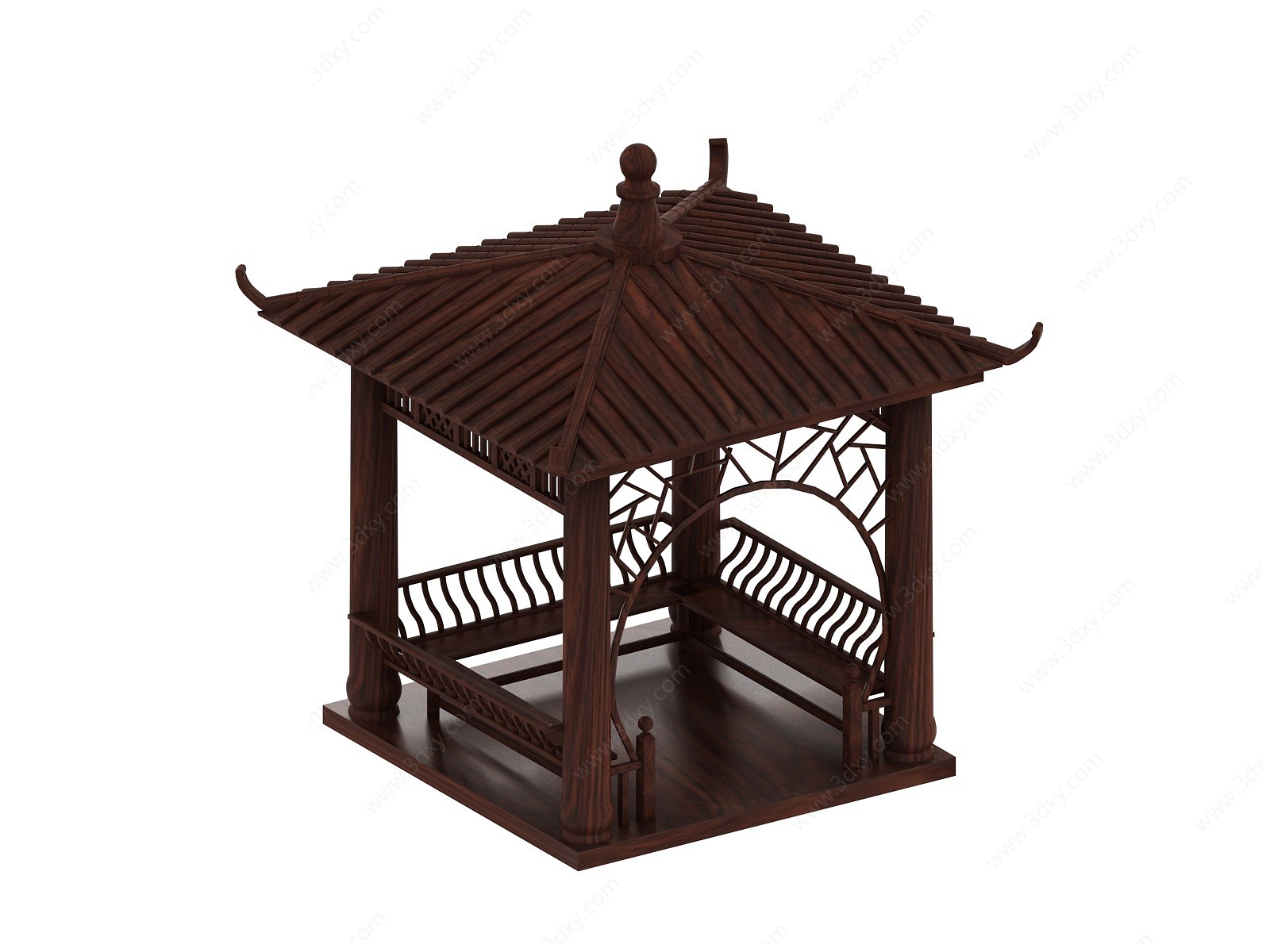中式四角木质凉亭3D模型