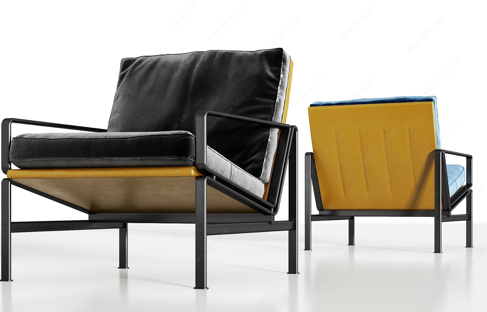 现代金属轻奢绒布单椅3D模型