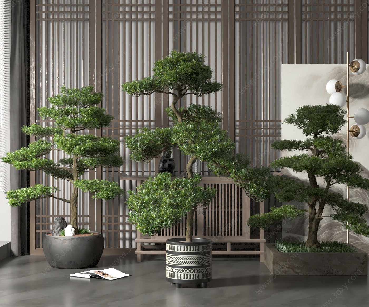 新中式绿植盆栽组合3D模型
