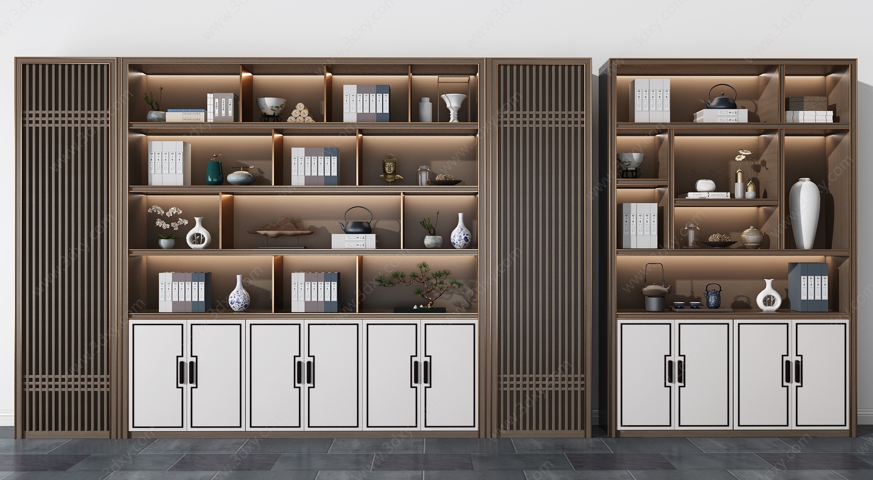 新中式实木书柜,3D模型