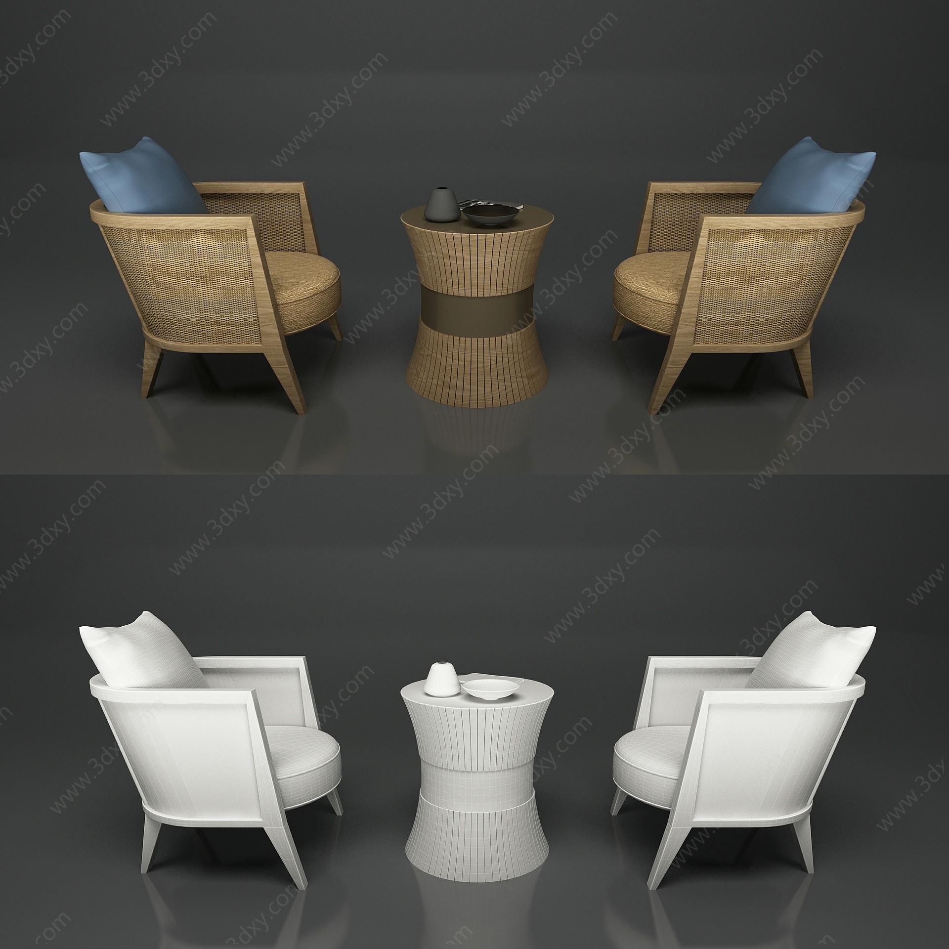 现中式桌椅组合3D模型