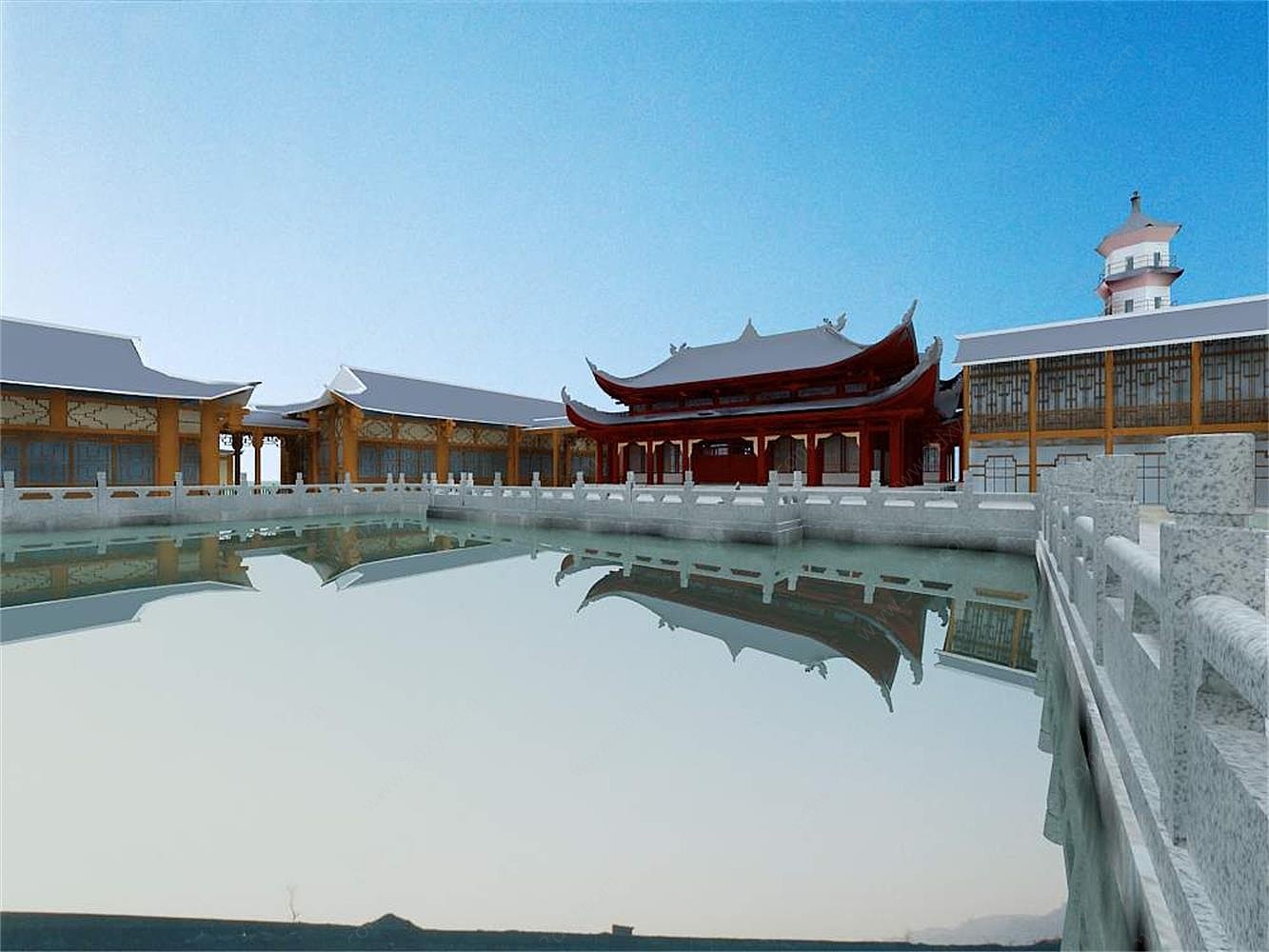 中式泰丰天池寺3D模型
