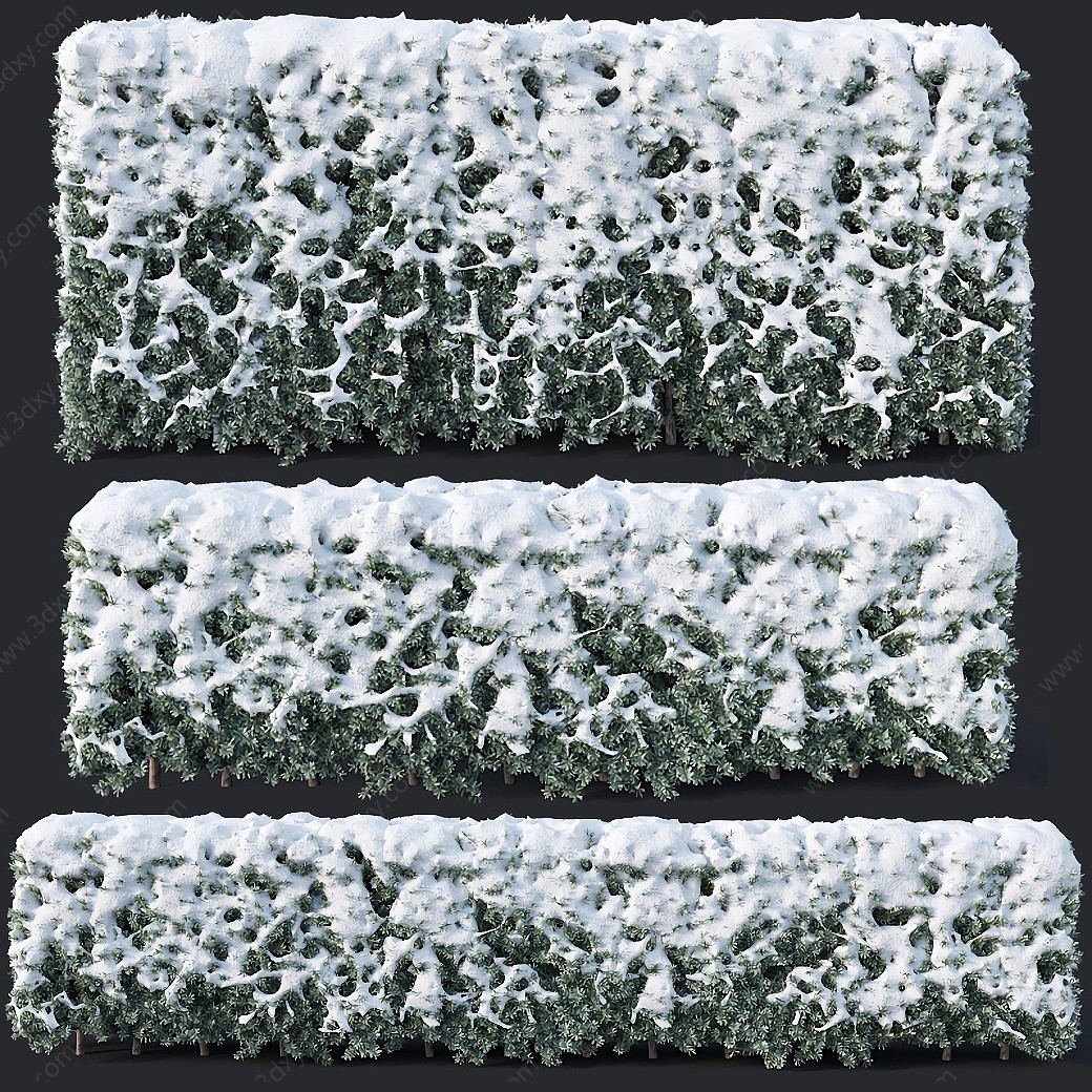 现代冬天雪灌木绿篱3D模型