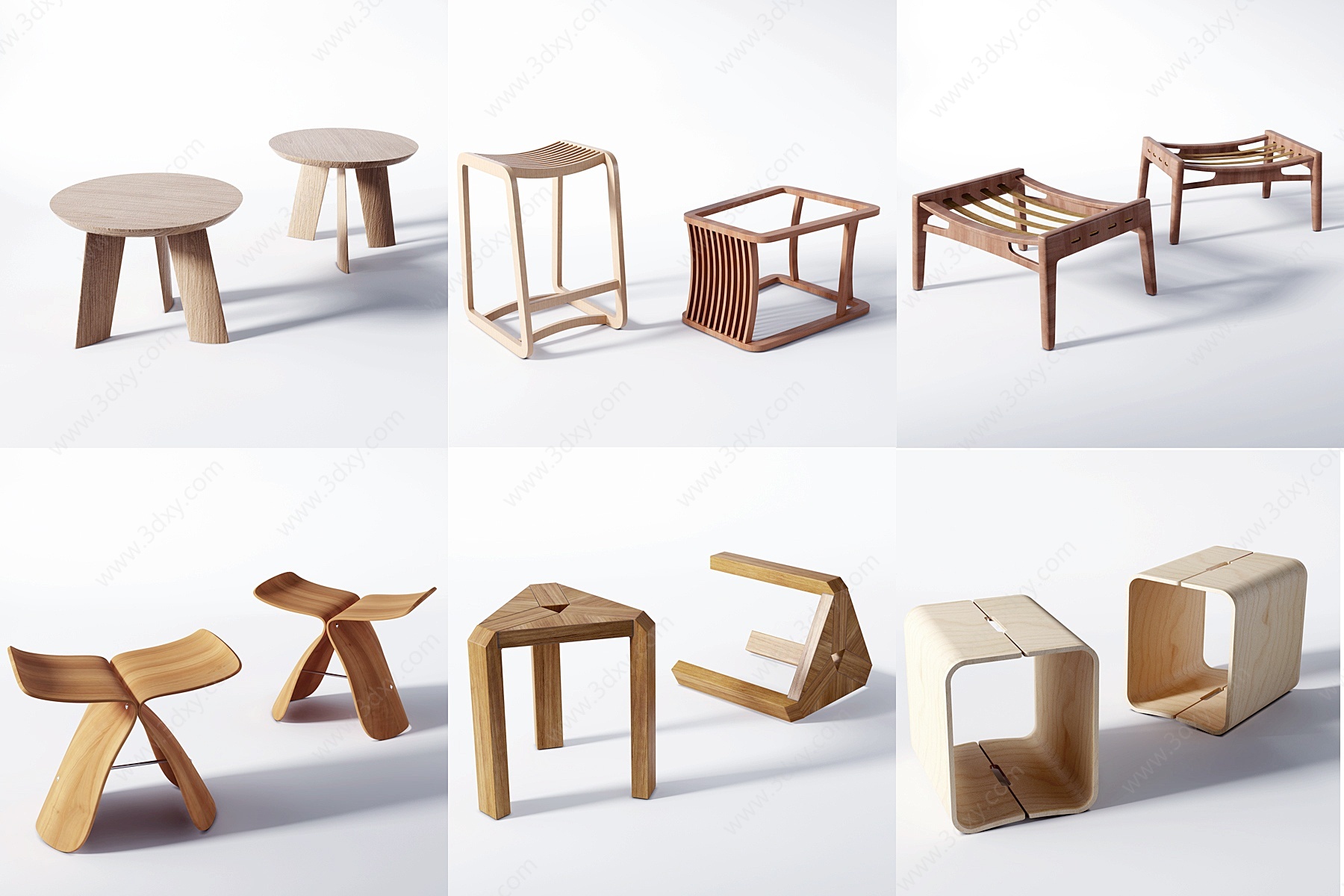 北欧原木凳子3D模型
