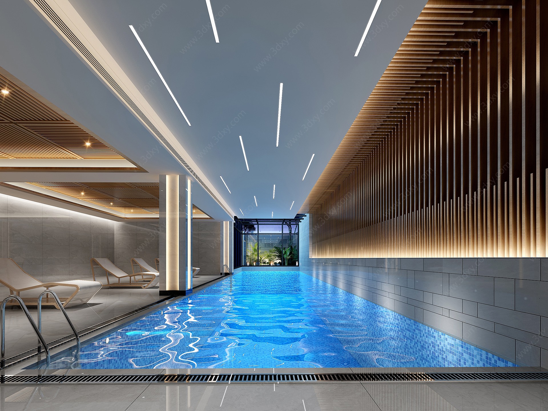 现代游泳池水疗水区3D模型