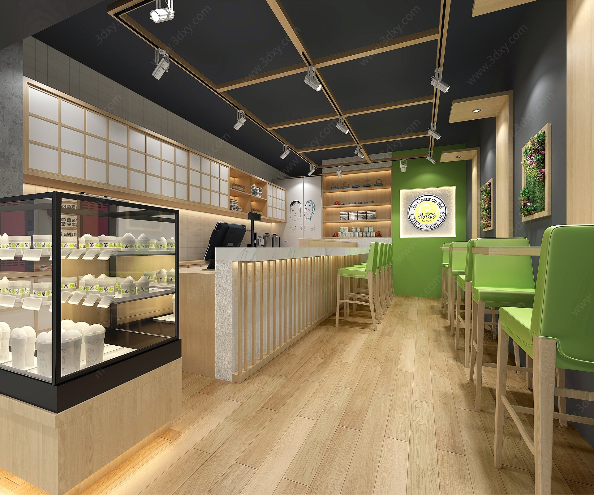 现代工装空间餐饮奶茶店3D模型