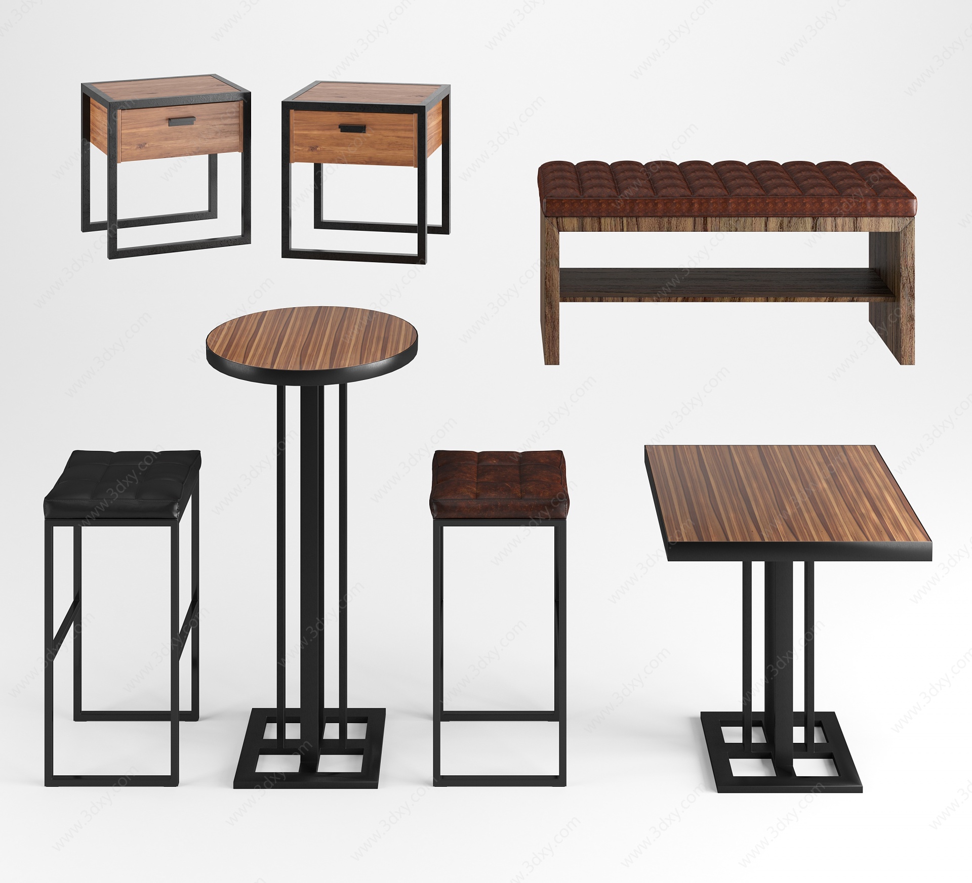 工业风餐桌椅柜组合3D模型