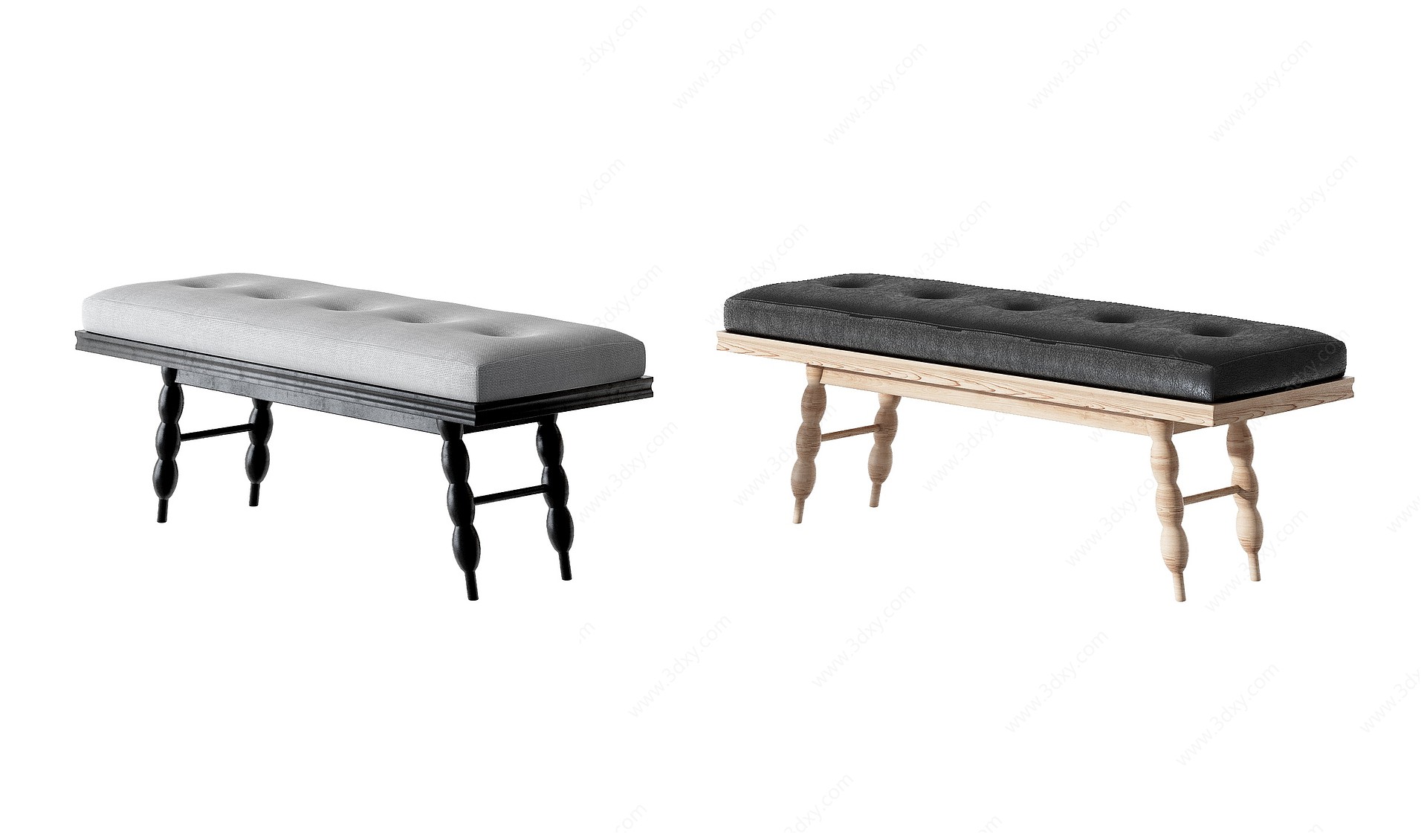 欧式绒布床尾凳3D模型
