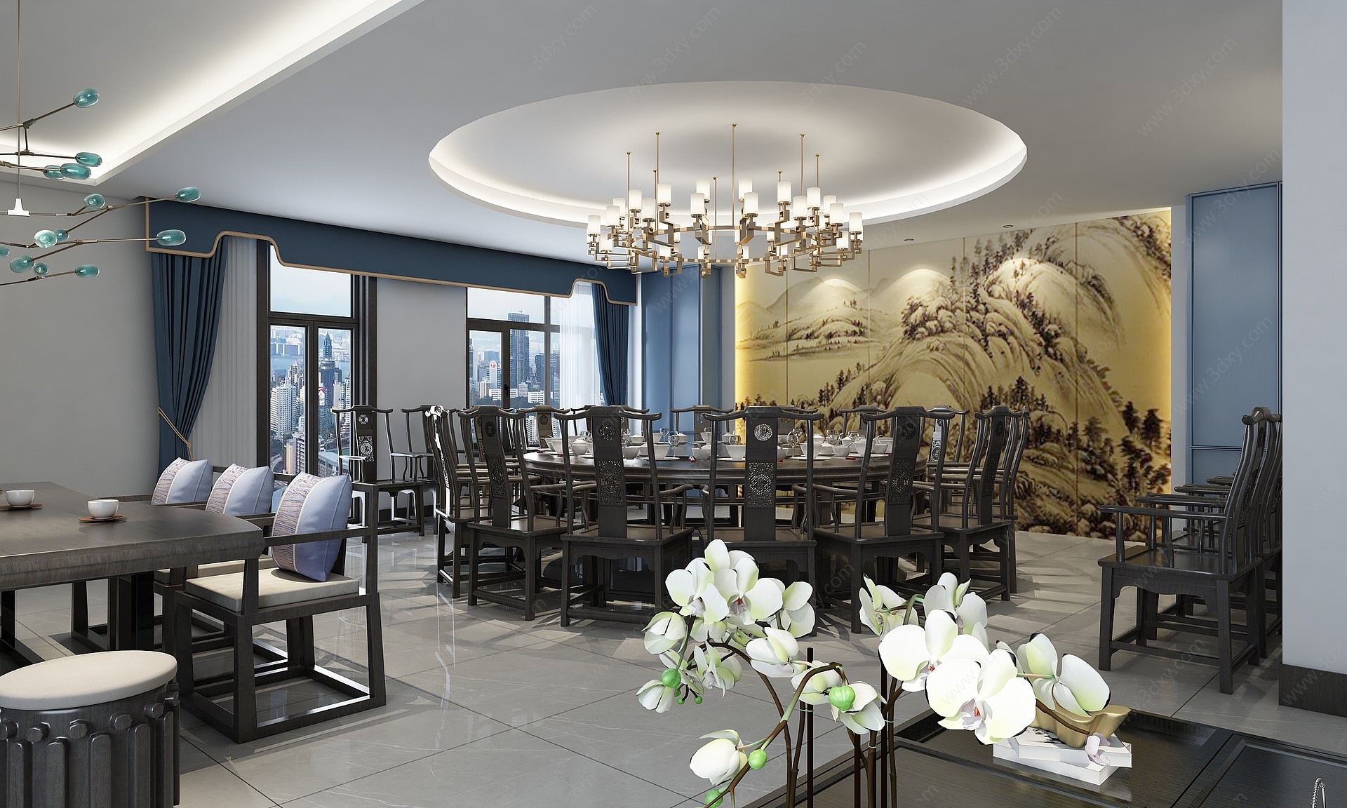 新中式餐厅会客厅包房3D模型