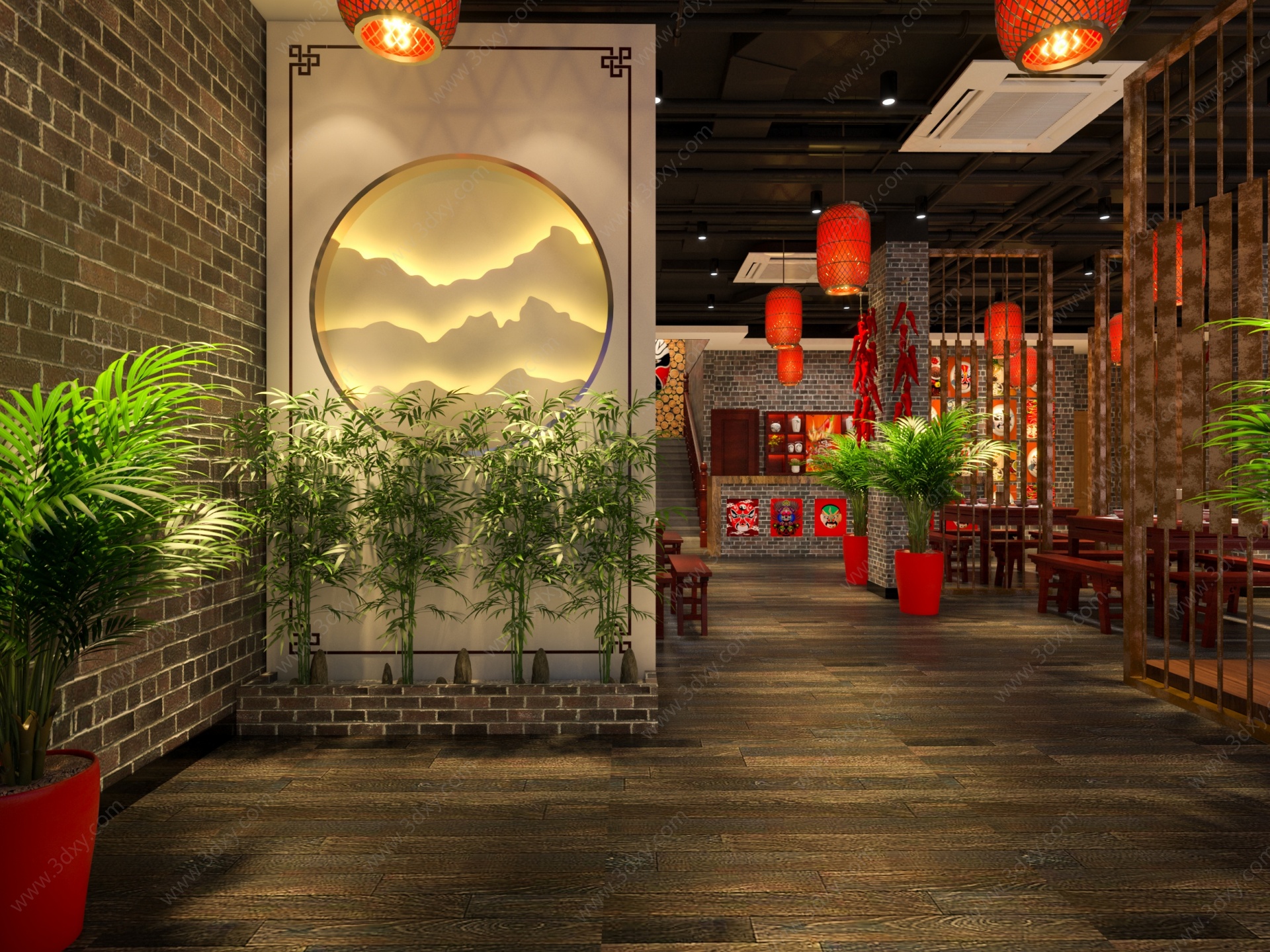 中式餐厅脸谱3D模型