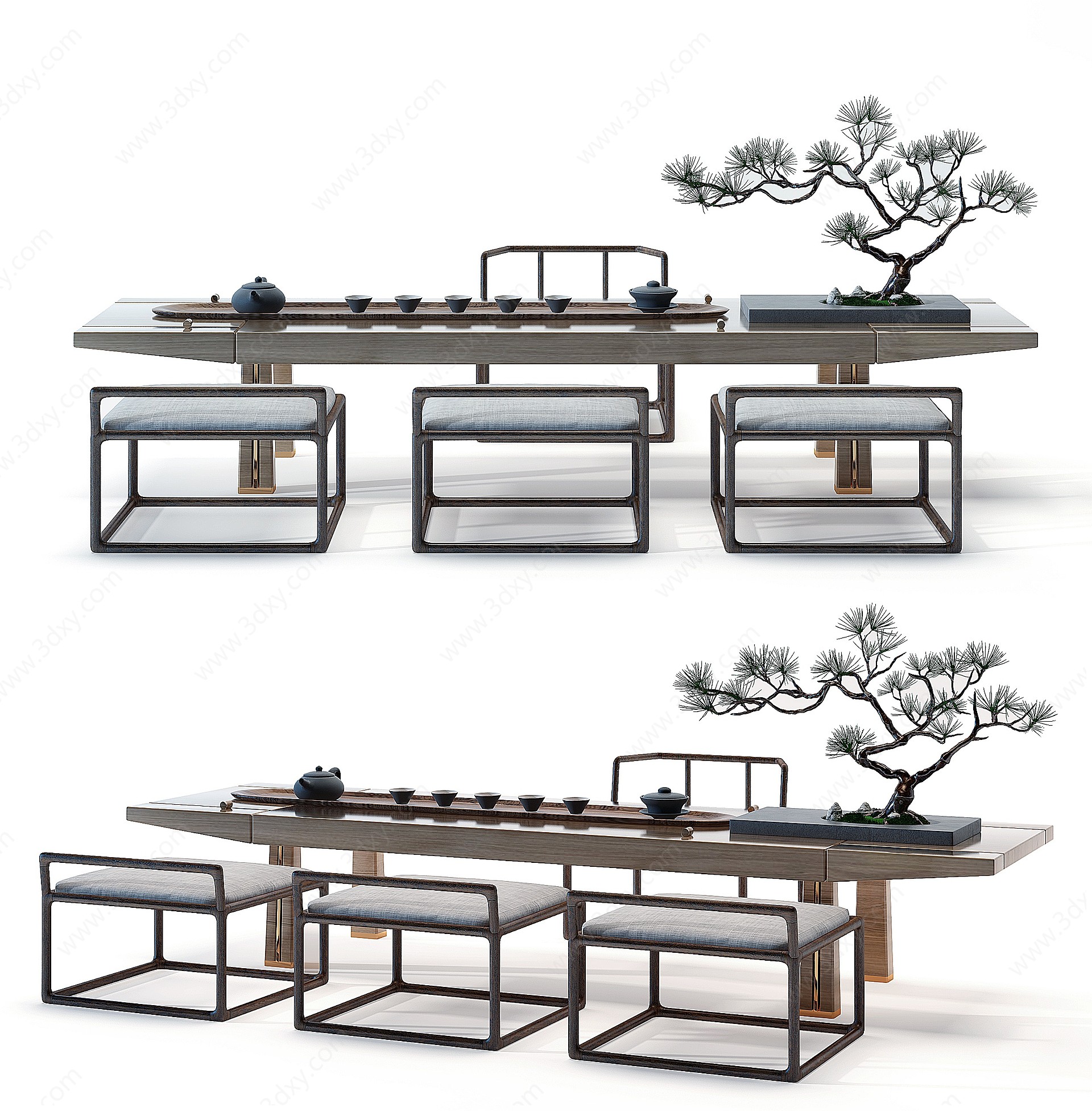 新中式茶桌椅3D模型