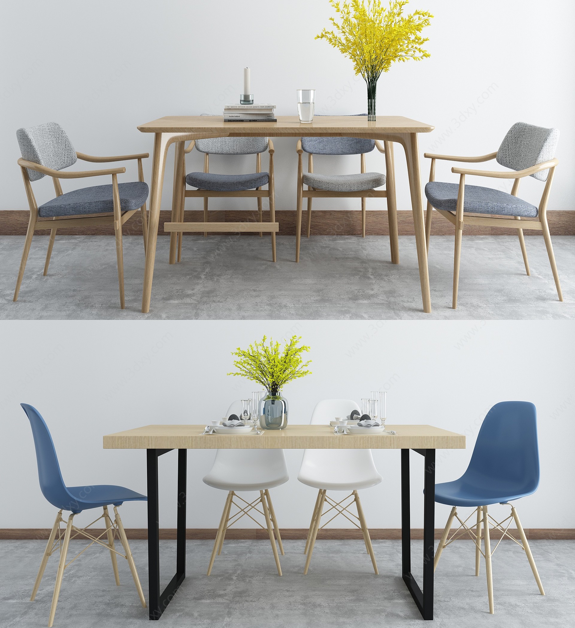 现代北欧餐厅餐桌椅组合3D模型