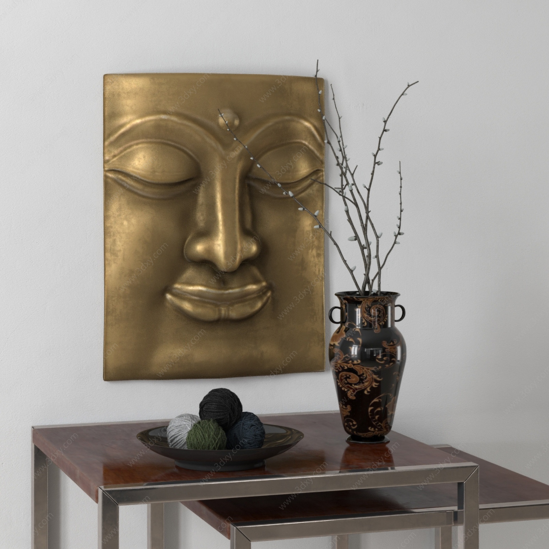 现代青铜佛像花瓶组合3D模型