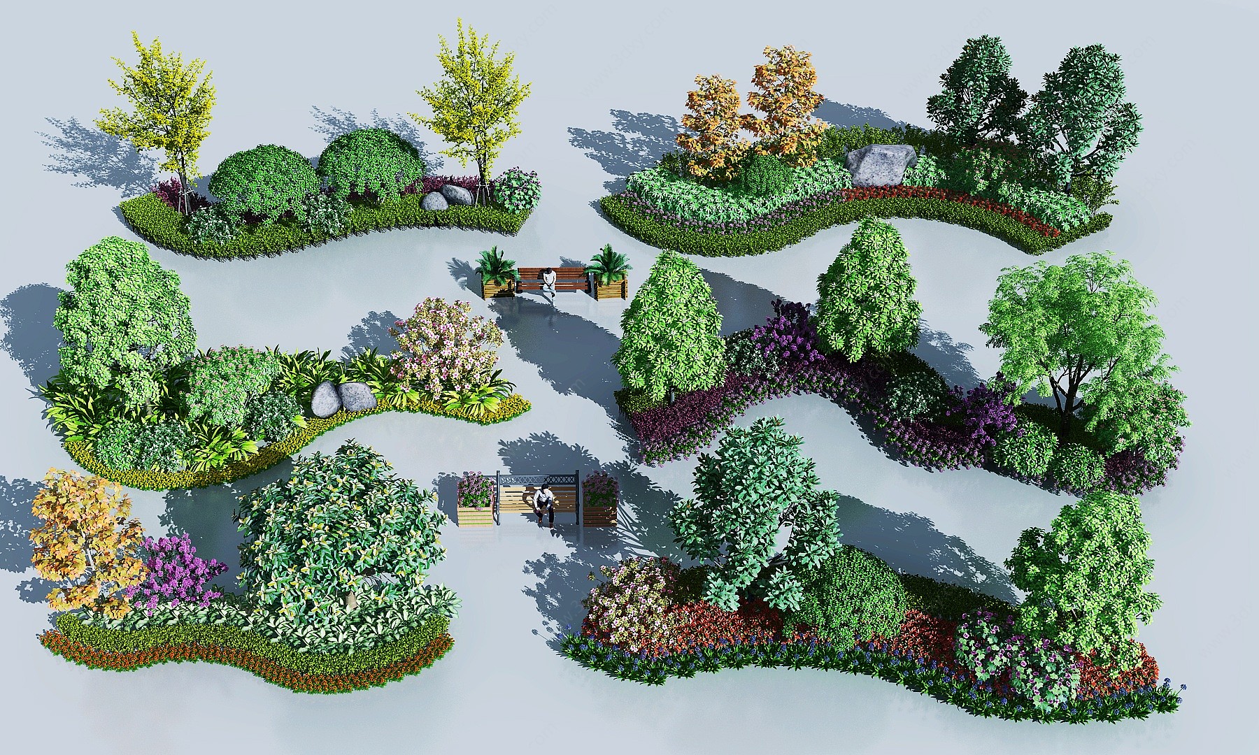 现代户外花槽树木3D模型