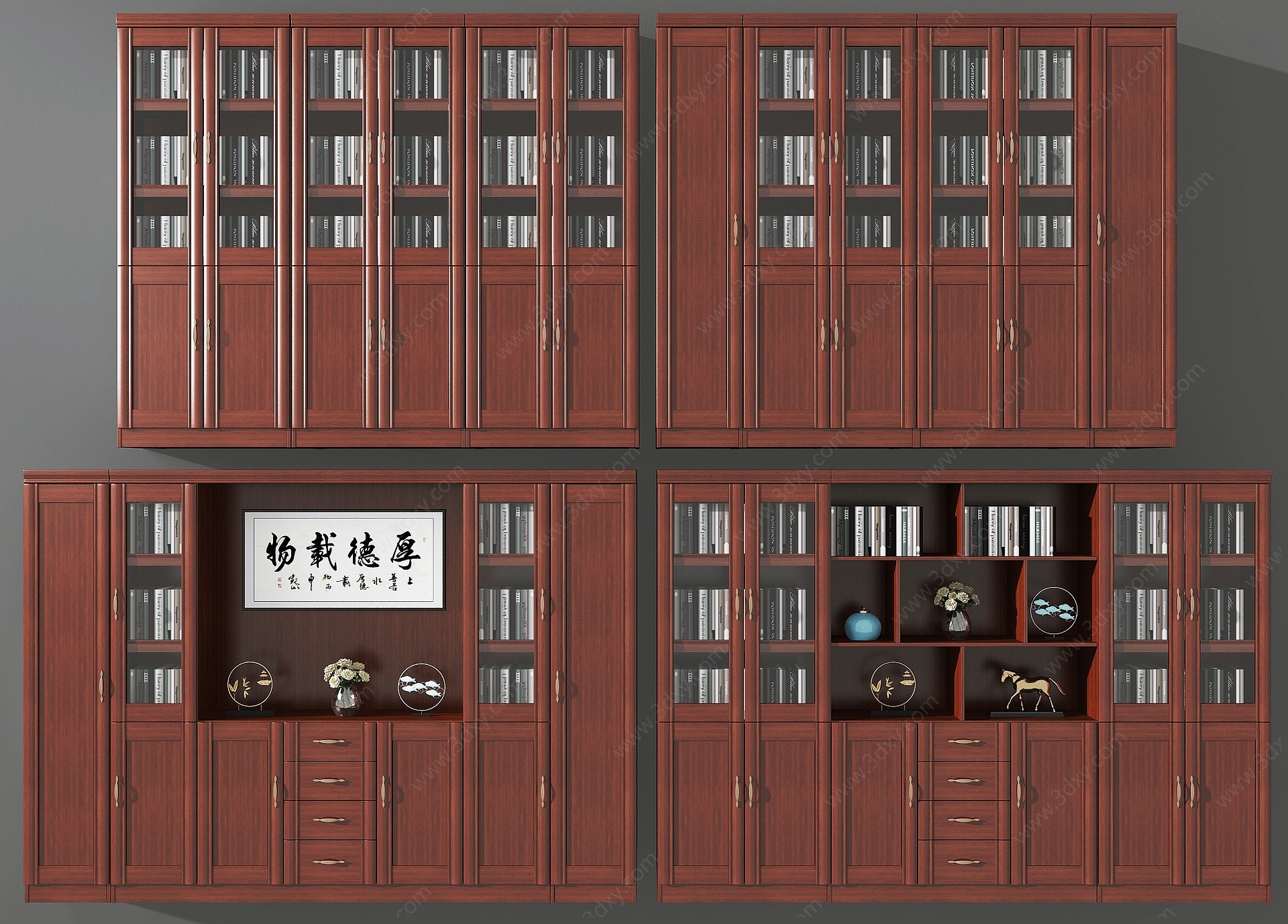 新中式实木文件柜3D模型