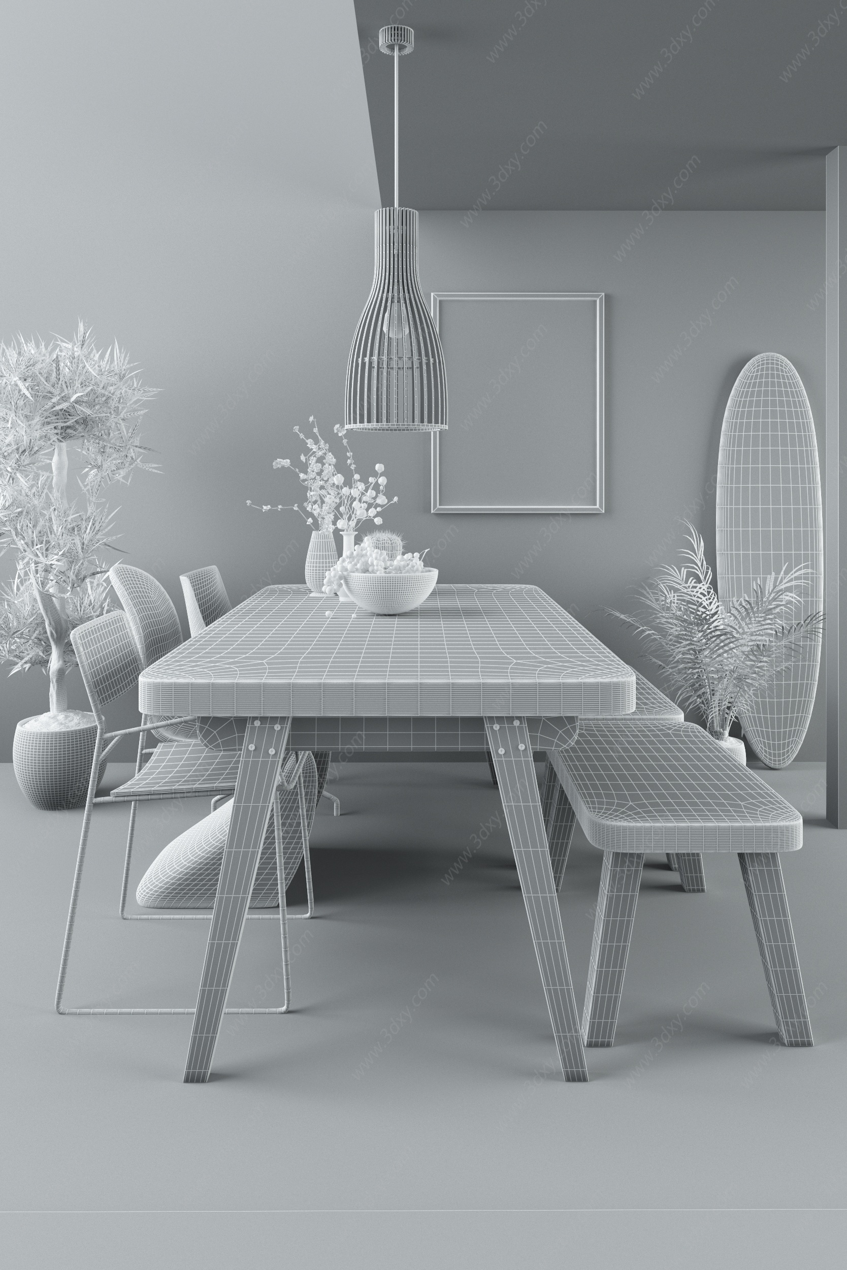 北欧原木餐桌椅3D模型