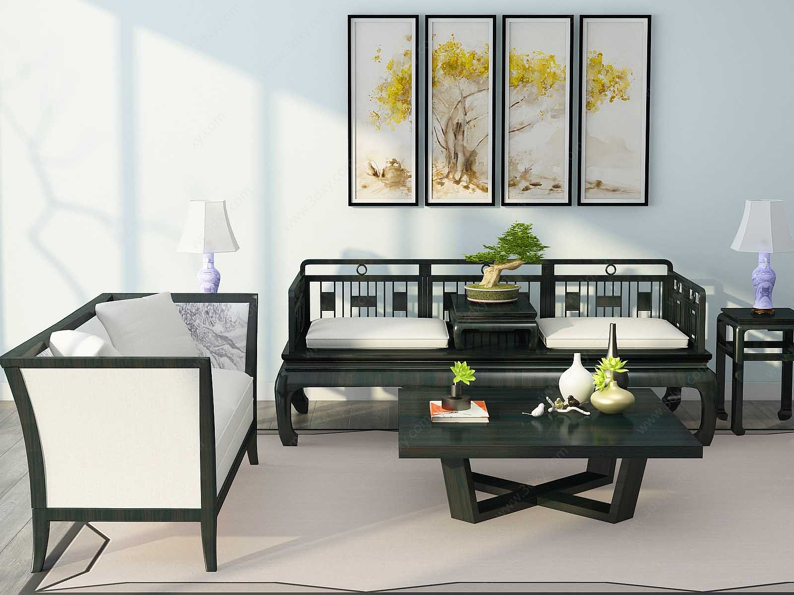新中式罗汉床沙发组合3D模型