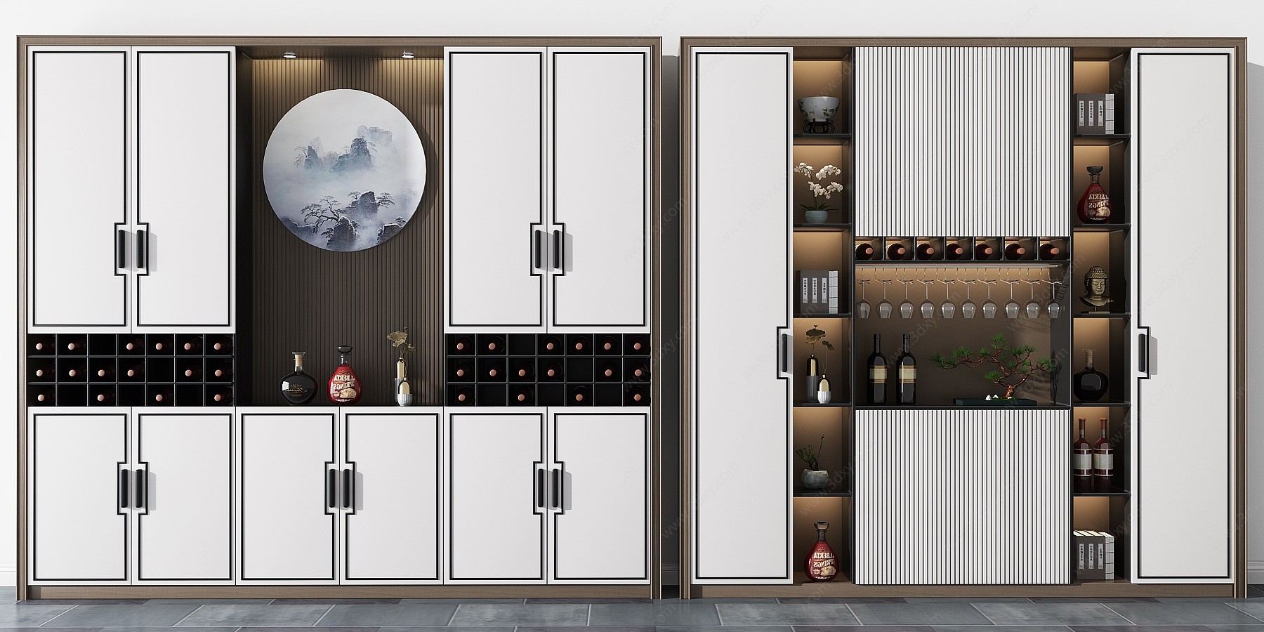 新中式多功能酒柜3D模型