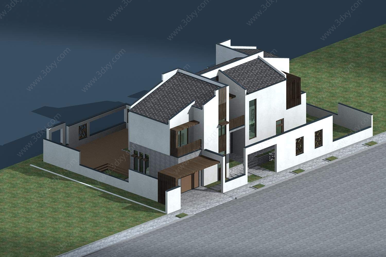 现代新中式独栋别墅3D模型