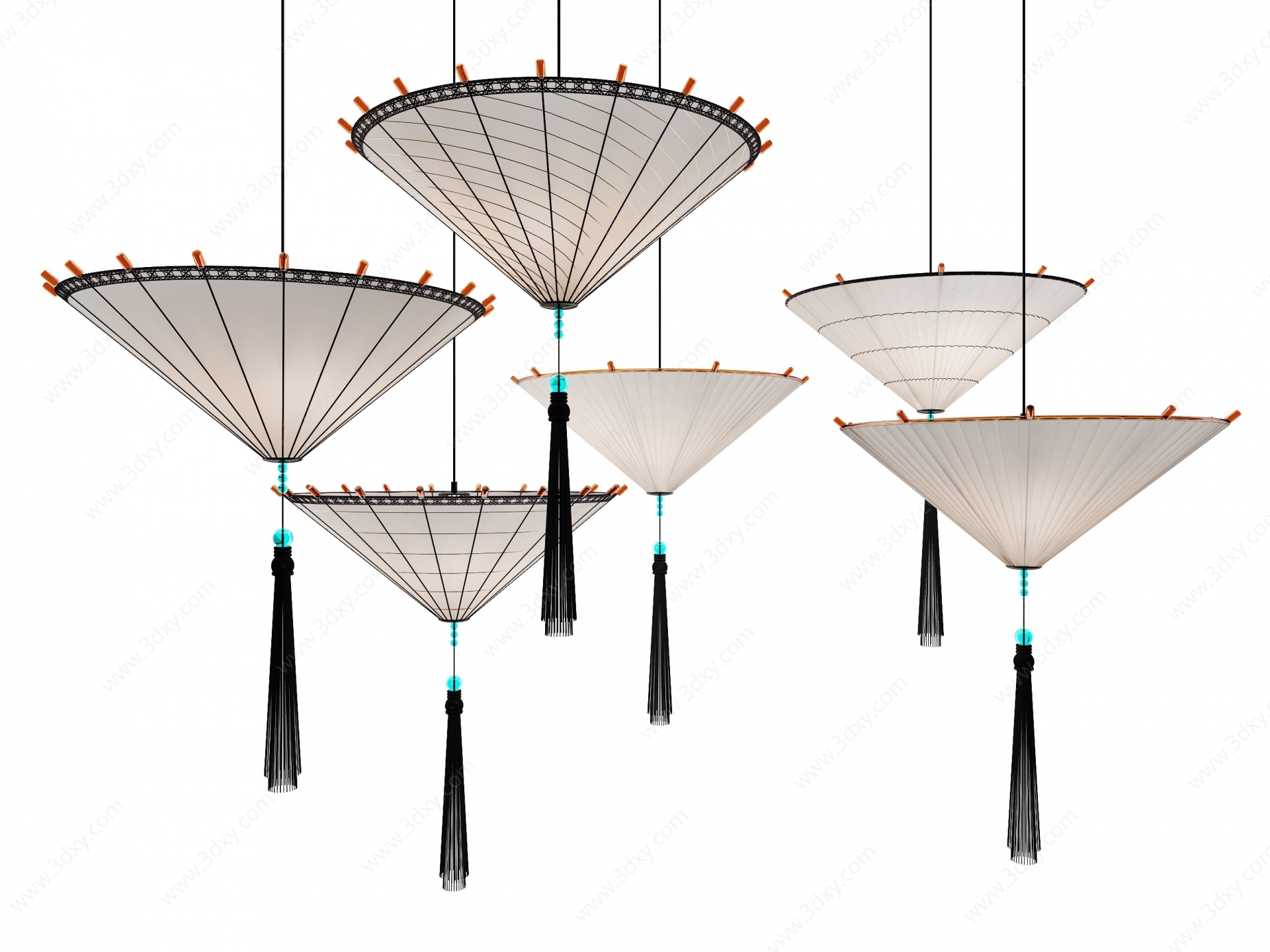 新中式流苏油纸伞吊灯3D模型