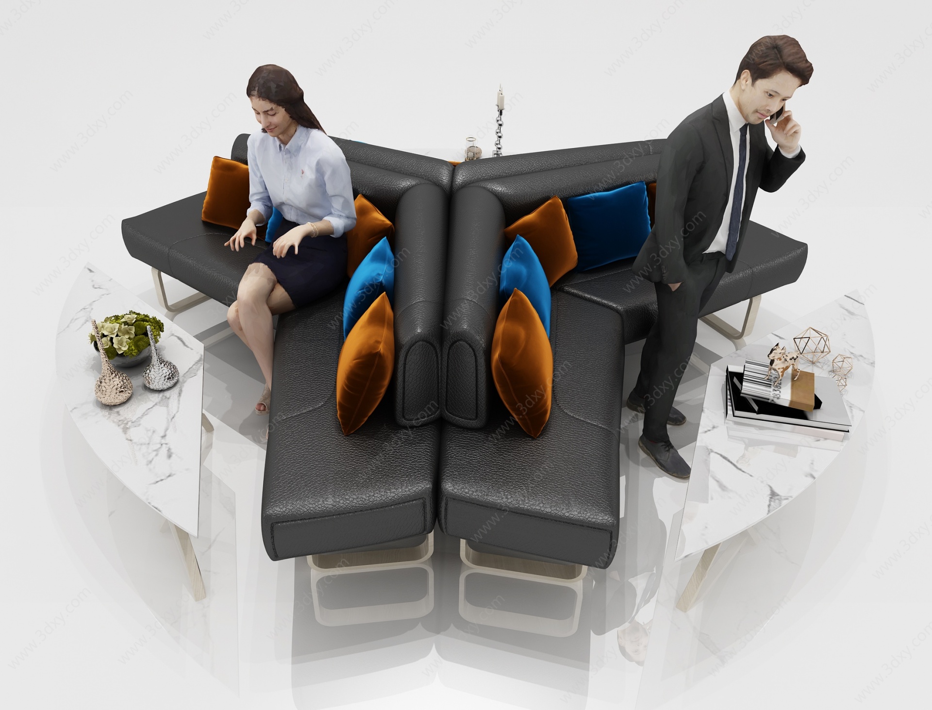 现代沙发人物3D模型