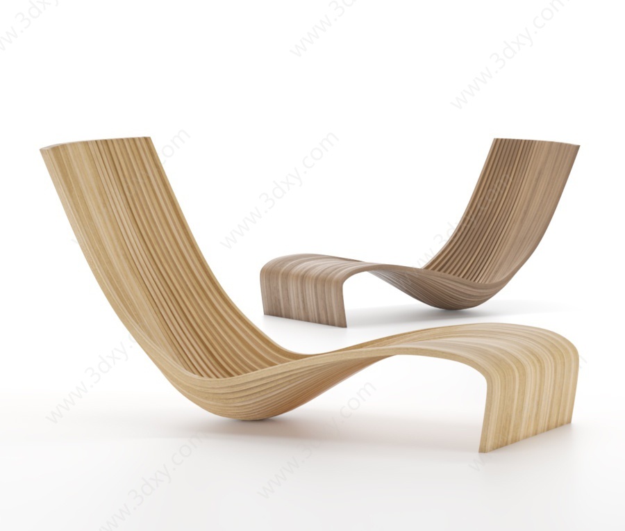现代木质躺椅3D模型