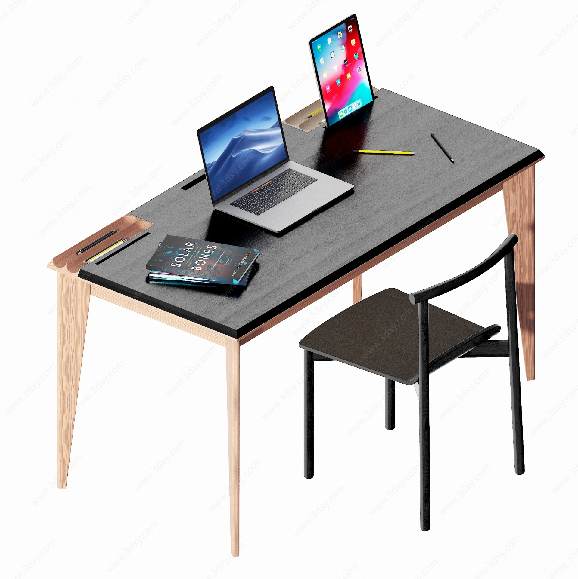 现代简易书桌椅3D模型