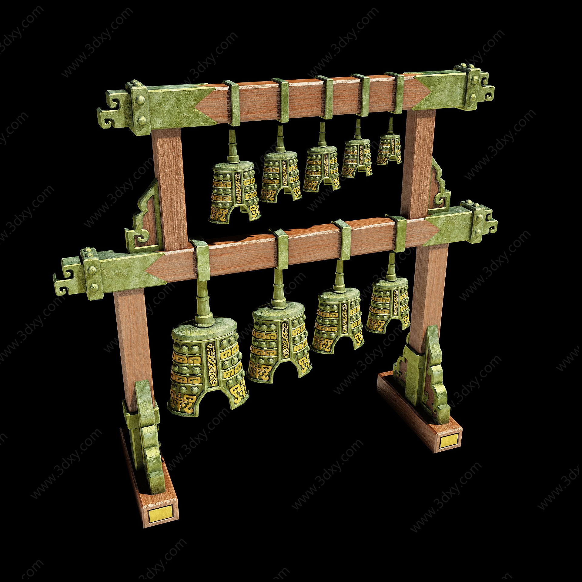 中式青铜编钟乐器3D模型